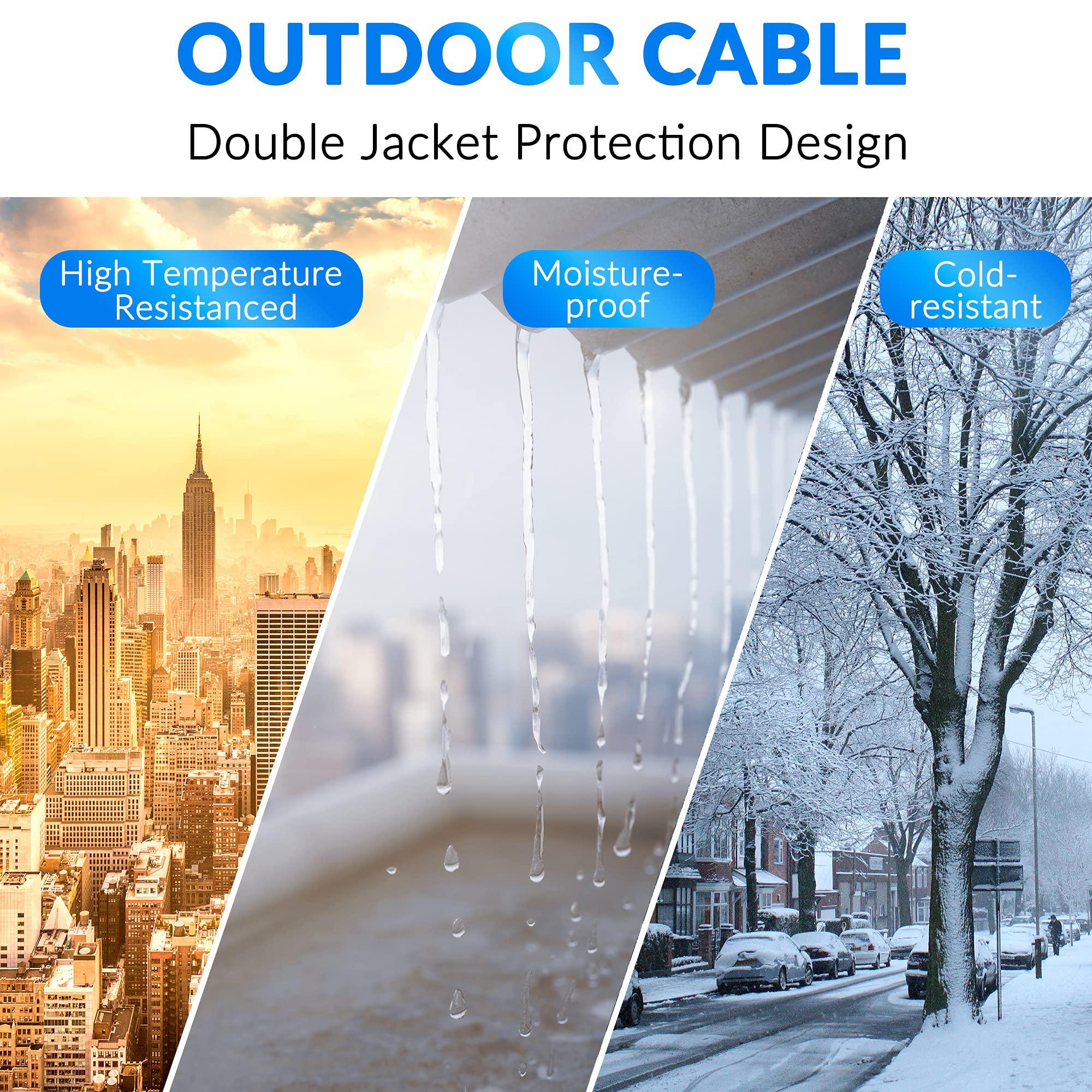 Conable Cat6 Outdoor Ethernet Cable 200ft, Heavy Duty Double Jackets Internet Cord, Waterproof, Direct Burial, (from 25FT to 300 FT) Support PoE Cat6 Cat5e Cat5 Network, Cat 6 RJ45 Patch Cable with 25 Ties