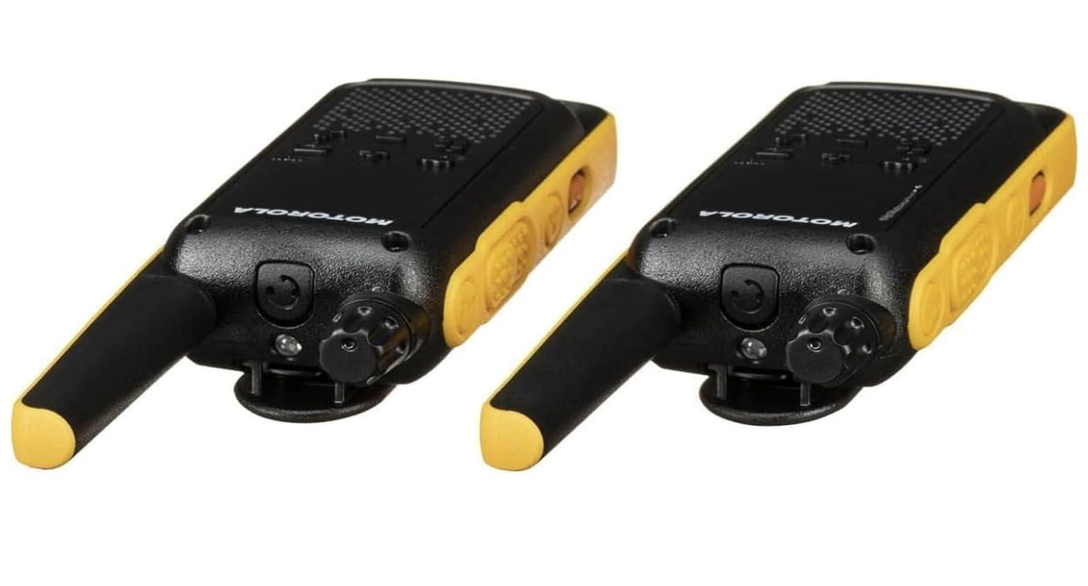 Motorola Solutions Motorola Solutions Portable FRS Talkabout T470 Two Way Radio Rechargeable 2-Pack Walkie Talkies Black/Yellow 22 Channels PTT Earpieces Dual Charger