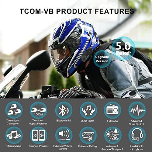 FreedConn FreedConn Motorcycle Bluetooth Headset TCOM VB with Helmet Communication System Music Sharing/Universal Pairing/2-3 Riders 800M Bluetooth Intercom Motorcycle Accessories(2 Pack)