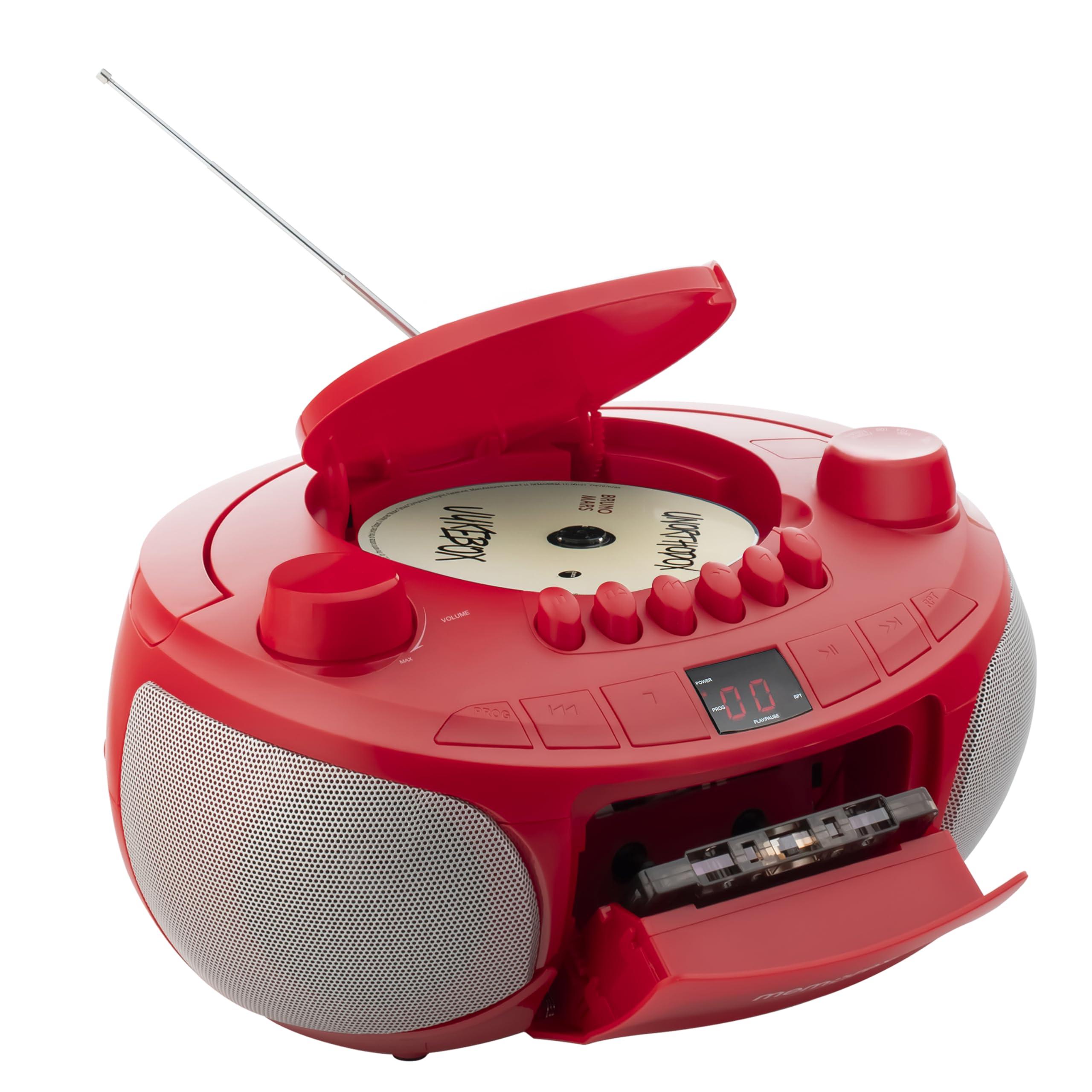 Memorex Memorex AM/FM Top Loading Cassette CD Player | Portable Stereo with Programmable Memory | Auxiliary Input, Auto-Stop Deck and LED Display (Red)
