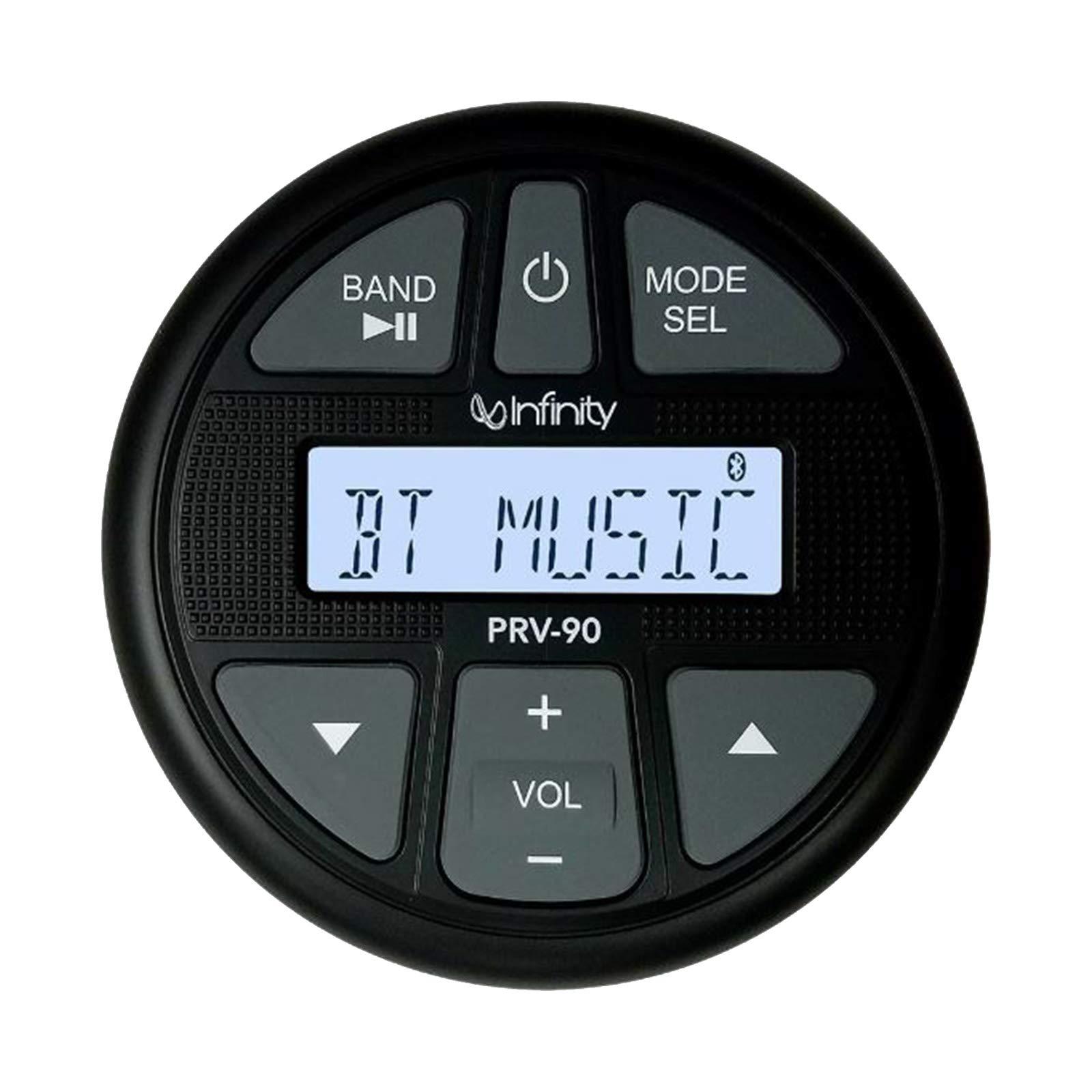 Milennia Gauge Style AM/FM Bluetooth AUX/USB Round Radio Marine Stereo Digital Media Receiver, 3.5" Full Range All Weather Boat Audio Speakers w/Wire (Qty 4), Radio Cover, USB/AUX Adapter, White Antenna