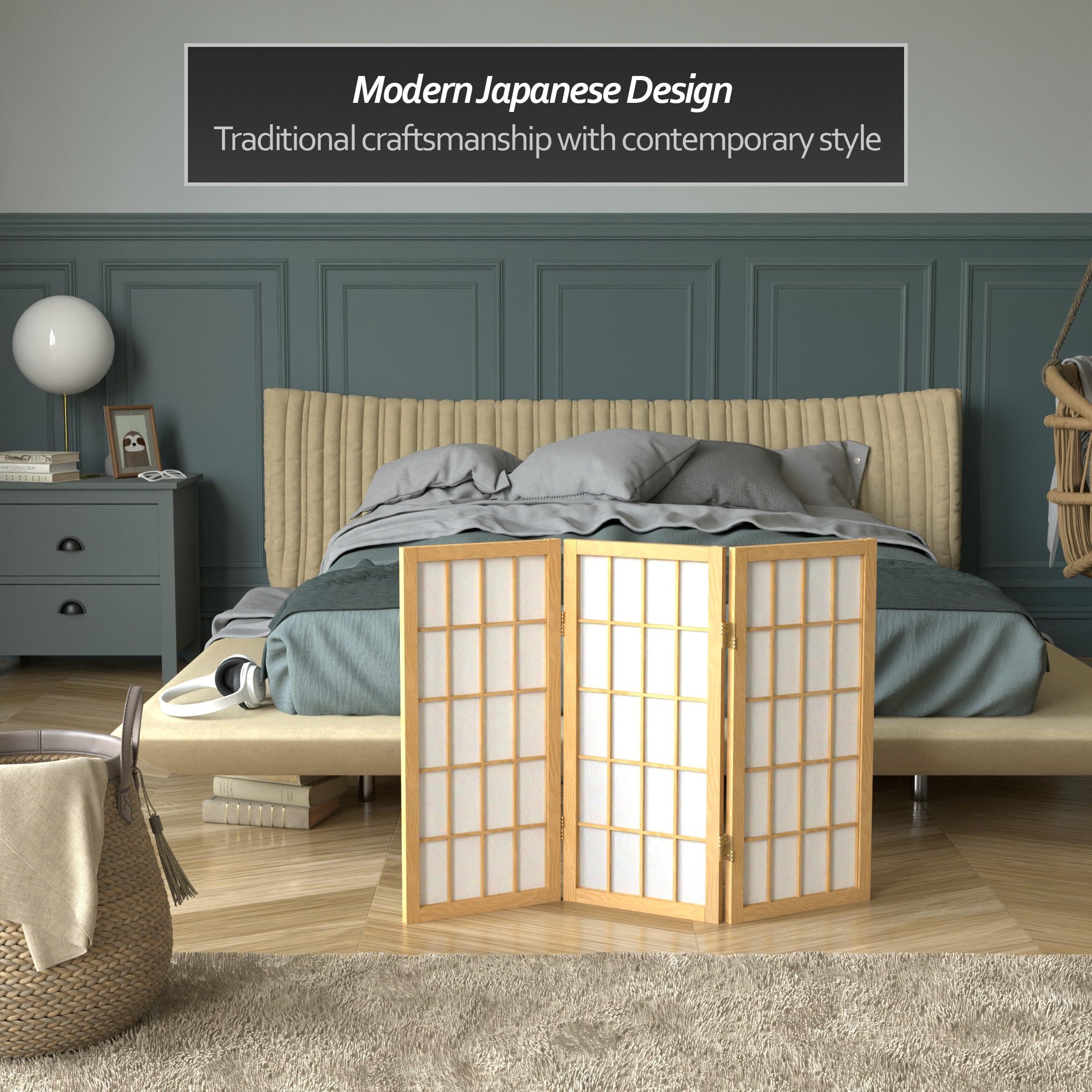 Red Lantern 2 ft. Short Desktop Window Pane Shoji Screen - Natural - 3 Panels