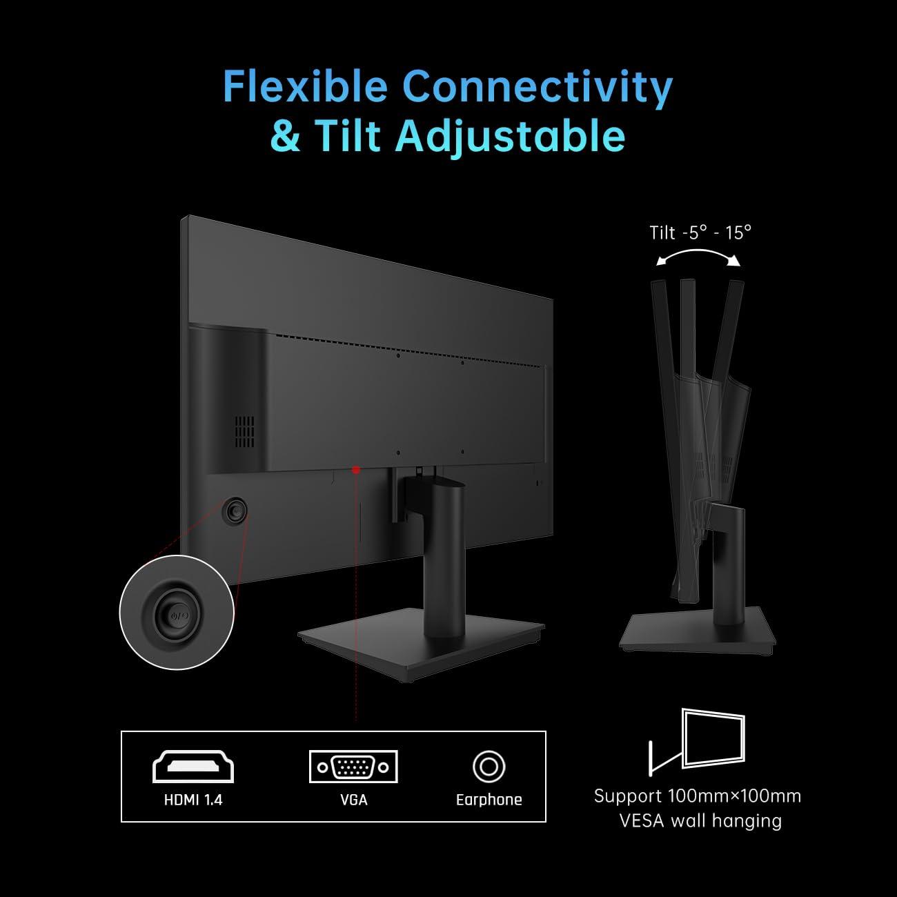 KTC KTC 24 Inch 1080P Full HD Computer Monitor, 100Hz HDR10 Frameless Gaming Monitor with Freesync, HDMI & VGA Ports PC Monitor for Working, VESA, Tilt Adjustable, Eye Care