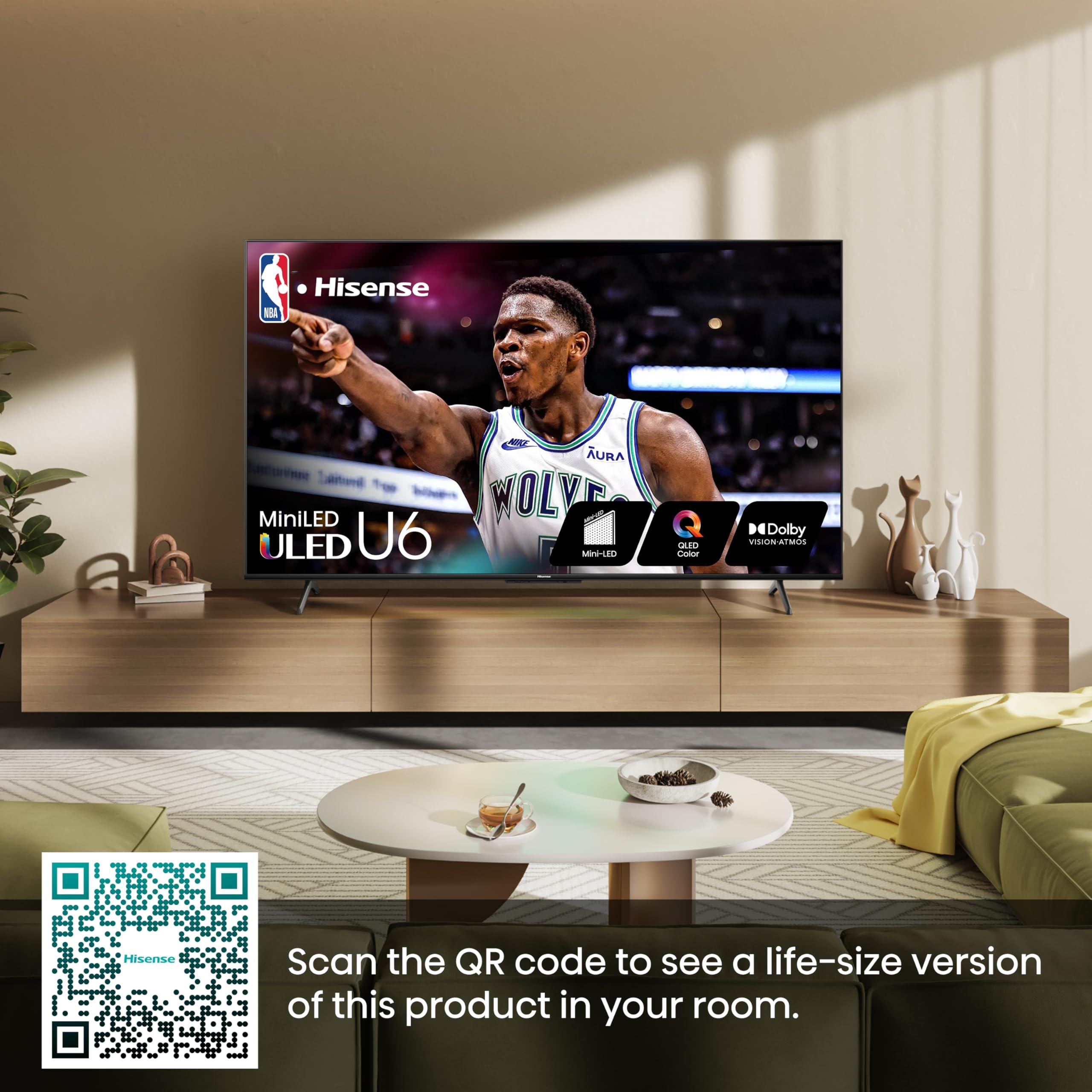 Hisense Hisense 65-Inch Class U6 Series Mini-LED ULED 4K UHD Google Smart TV (65U6N, 2024 Model) - QLED, Motion Rate 240, HDR 10+, Full Array Local Dimming, Game Mode Plus, Alexa Compatibility