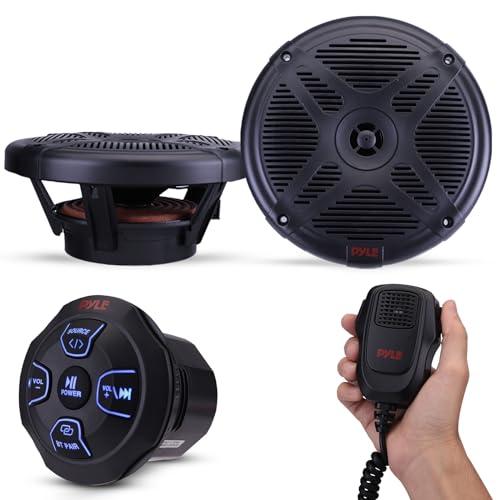 Pyle Pyle Marine Bluetooth Receiver Speaker Kit - Waterproof Audio Entertainment System Set w/Dual 6.5" Boat Speakers, Wireless BT Controller, Compact Handheld Broadcasting Microphone (Black)
