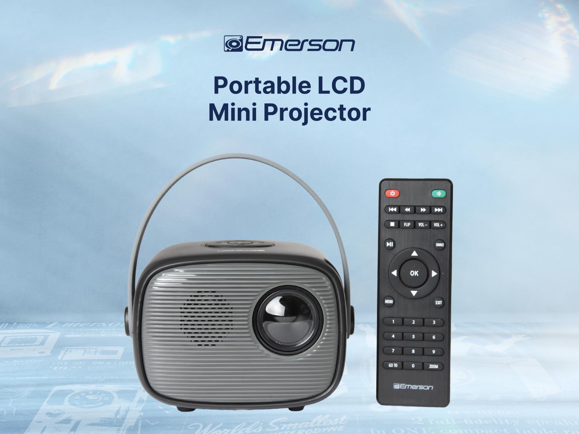 Emerson Emerson EVP-1001 Mini Portable LCD Projector with Built-in Speaker, HDMI, USB, Micro SD Card Input, and Remote Control Ideal for Movie Nights, Presentations, and Gaming in a Compact Design