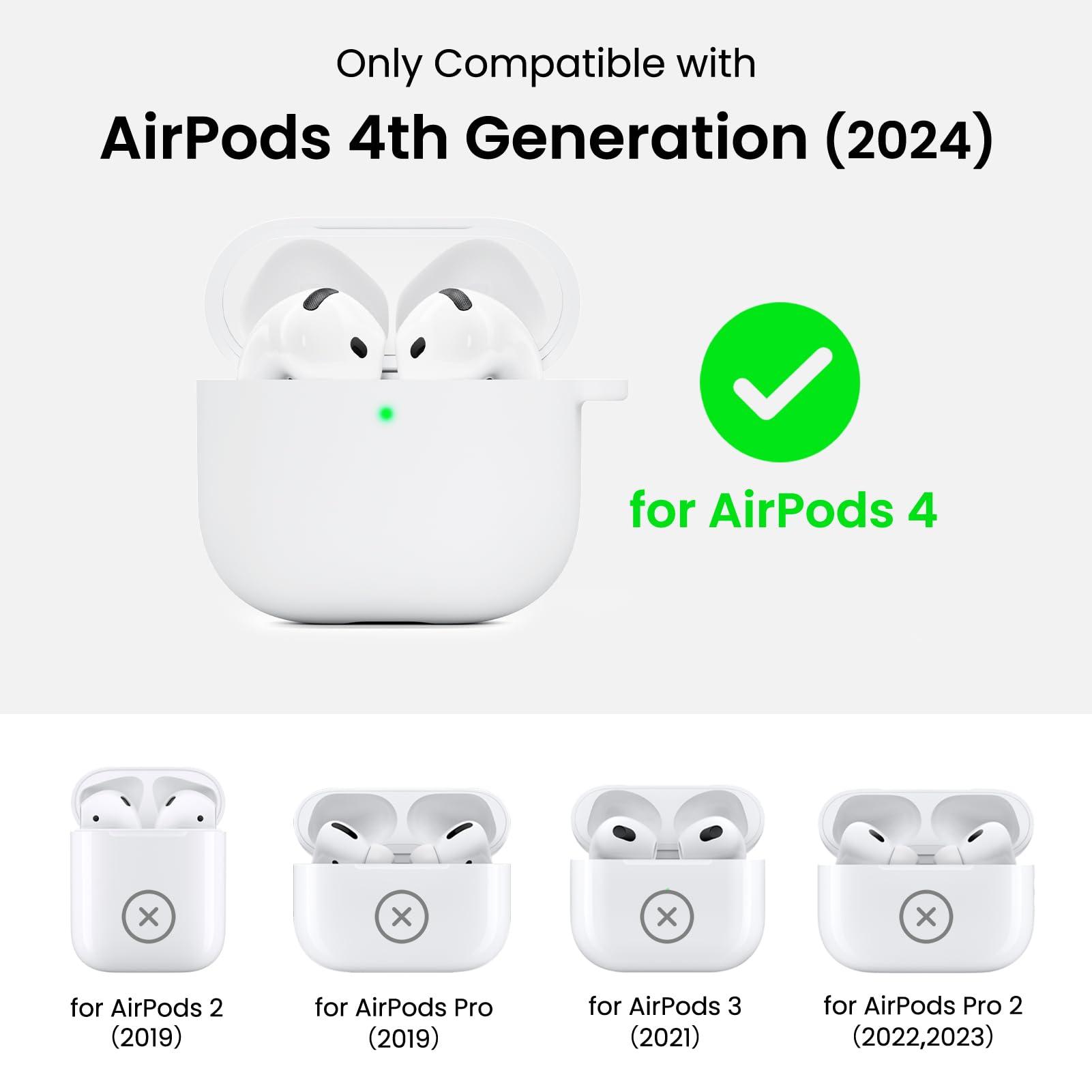 ORNARTO ORNARTO for AirPods 4 Case, Soft Silicone Full Protective Cover with LED Visible, Compatible with AirPods 4th Generation 2024 - White