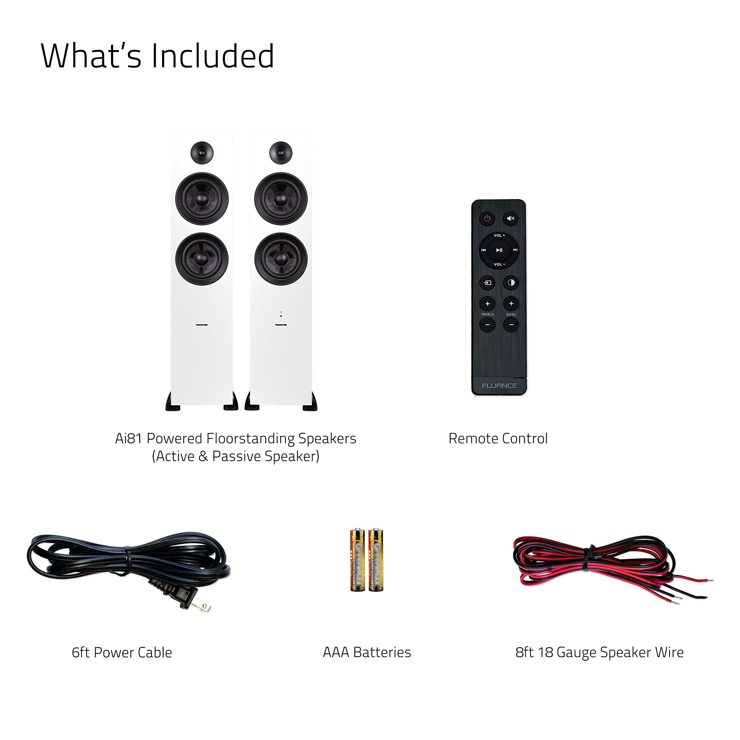 Fluance Fluance Ai81 Elite Powered 2-Way Floorstanding Tower Speakers, 150W Built-in Amplifier for 2.0 Stereo Music & Movie Listening, TV, Turntable, PC & Bluetooth - 2X RCA, Optical, Sub Out (Lucky Bamboo)