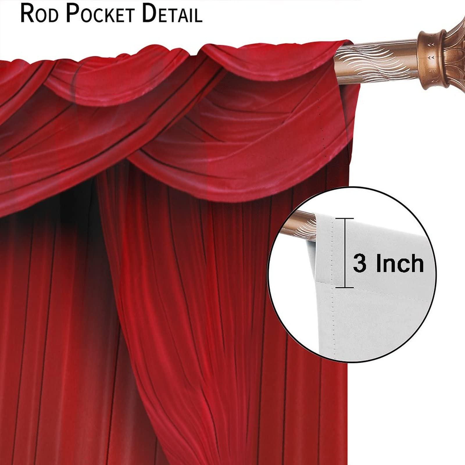 SENQIAN Movie Theater Curtains Retro Red Party Home Movie Theatre Rod Pocket Room Darkening Window Drapes for Bedroom Living Room W36 x L63 2 Panels