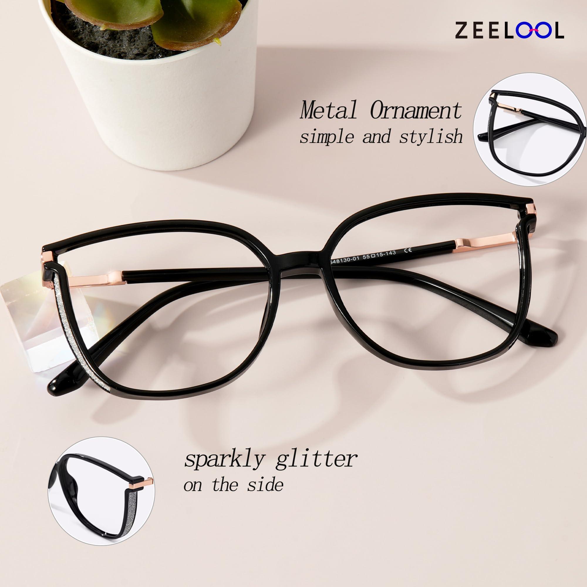 Zeelool Zeelool Blue Light Blocking Glasses, Cat Eye Glasses Frame for Women with Non-prescription Clear Lens Rodz ZTX548130-01 Black