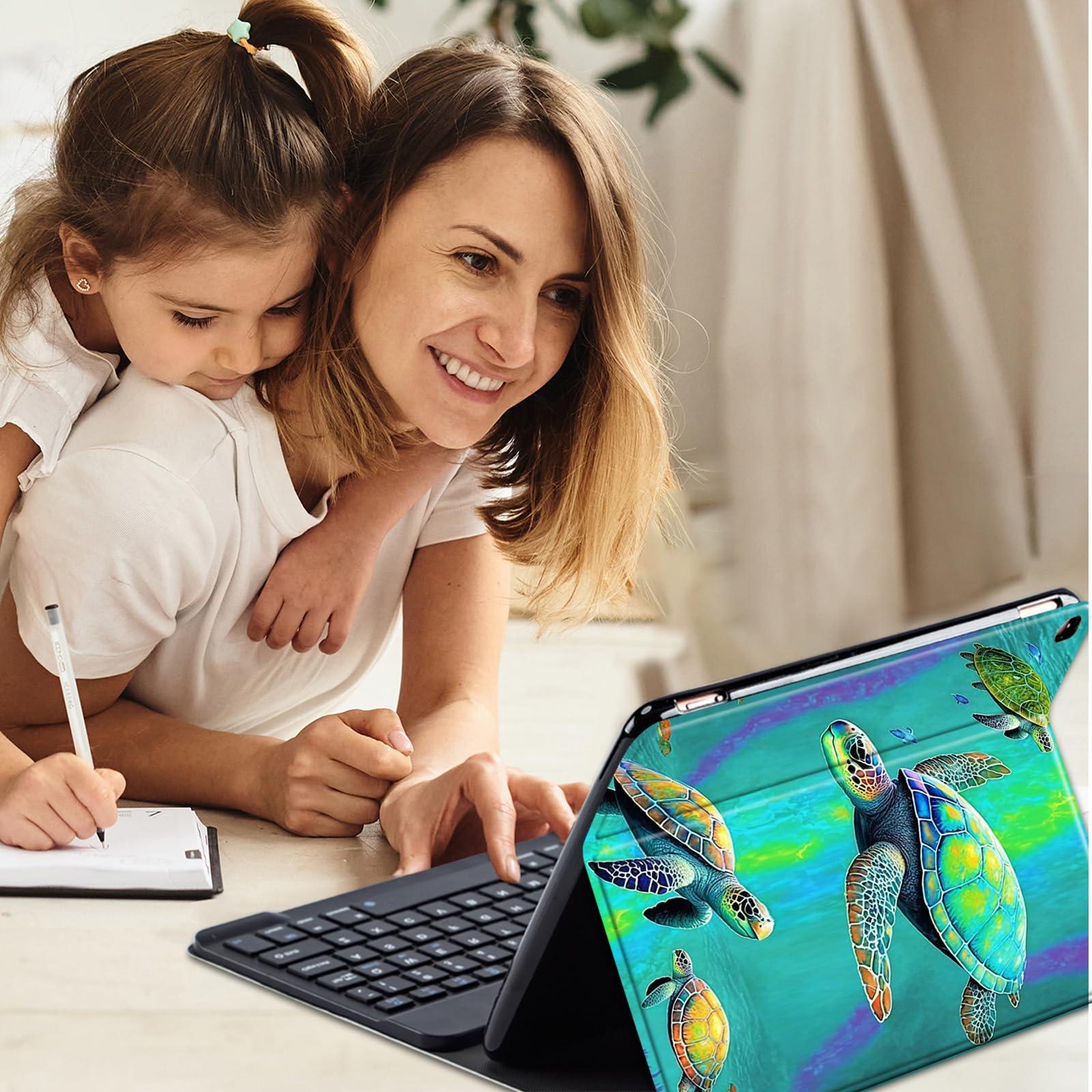 AIRWEE Keyboard Case for Amazon Kindle Fire HD 8/HD 8 Plus(2020 Release, 10th & 2022 Release, 12th), Detachable Wireless Bluetooth Keyboard and Auto Sleep/Wake Fire HD8 Case Keyboard, Green Turtle