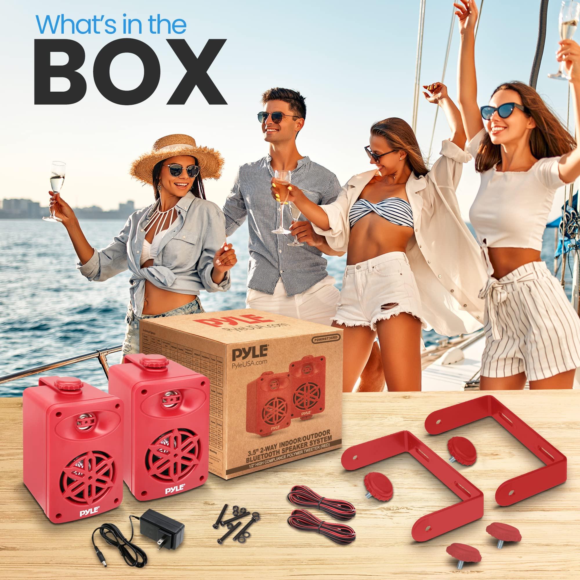 Pyle PyleUsa Bluetooth Indoor Outdoor Speakers Pair - 200 Watt Dual Waterproof 3.5 2-Way Full Range System w/ 1/2 High Compliance Polymer Tweeter - Home, Boat, Marine, Deck, Patio, Poolside -PDWRBT36RD