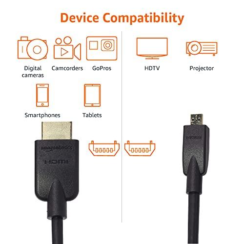 Amazon Basics Amazon Basics Micro HDMI to HDMI Display Cable, 18Gbps High-Speed, 4K@60Hz, 2160p, 48-Bit Color, Ethernet Ready, 6 Foot, Black