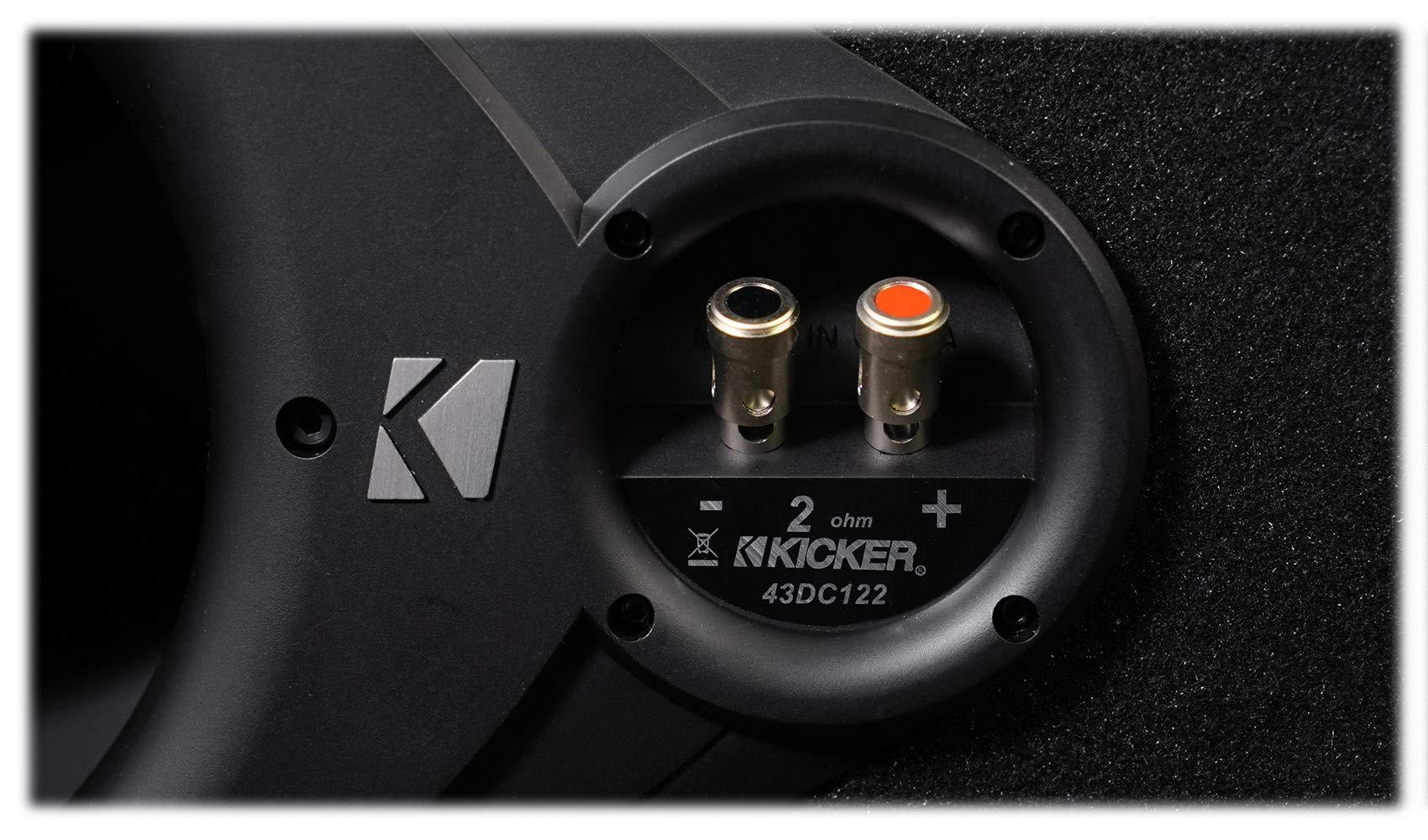 KICKER Kicker 43DC122 Comp Dual 12\" Subwoofers in Vented Sub Box Enclosure, 2-Ohm Bundle with Rockville dB11 1400W Peak Mono 2-Ohm Car Amp and Bass Remote and RWK81 8 Gauge Amp Installation Kit