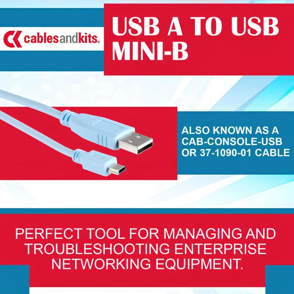 CablesAndKits CablesAndKits USB Console Cable (Compatible with Cisco rollover console cable CAB-CONSOLE-USB), 6ft, USB 2.0 type A to type mini B, Connect to Routers, Switches, and Firewalls