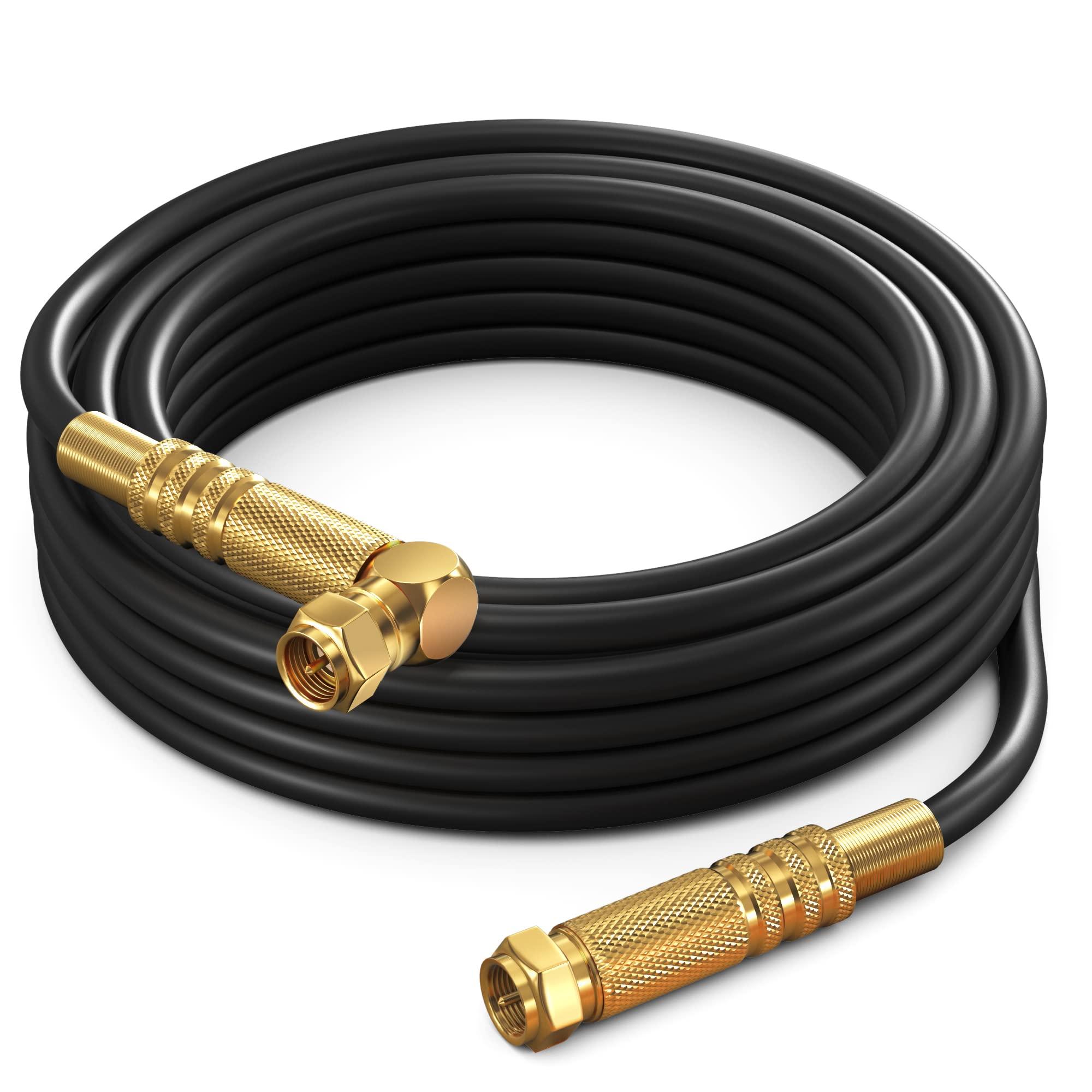 Maximm RG6 Quad Shield Coaxial Cable 30 Feet, 90 Degree Angled Cable Cord for TV Cable Wire, Coax Cable 30 Ft