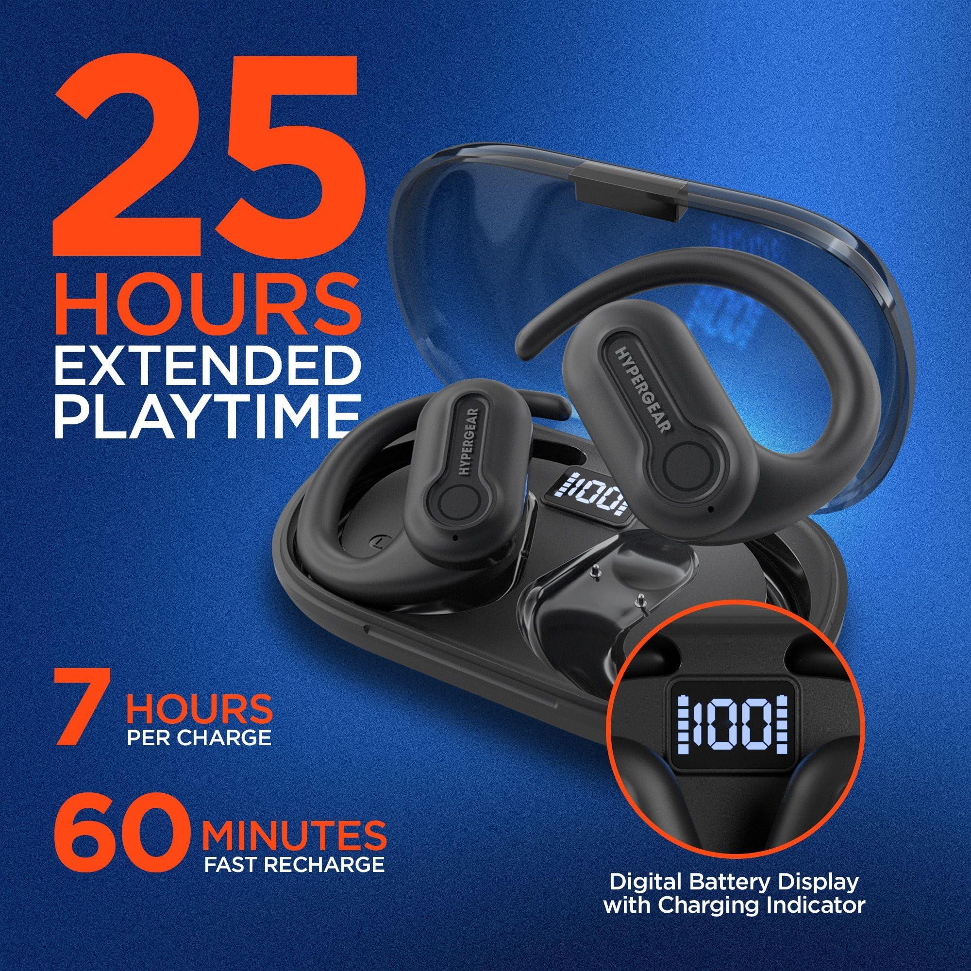 HyperGear HyperGear AeroFlex 360 Open-Ear True Wireless Earbuds with Portable Charging Case Over The Ear Earphones with Flexible Ear Hooks 25HRS Playtime, IPX4 Sweatproof