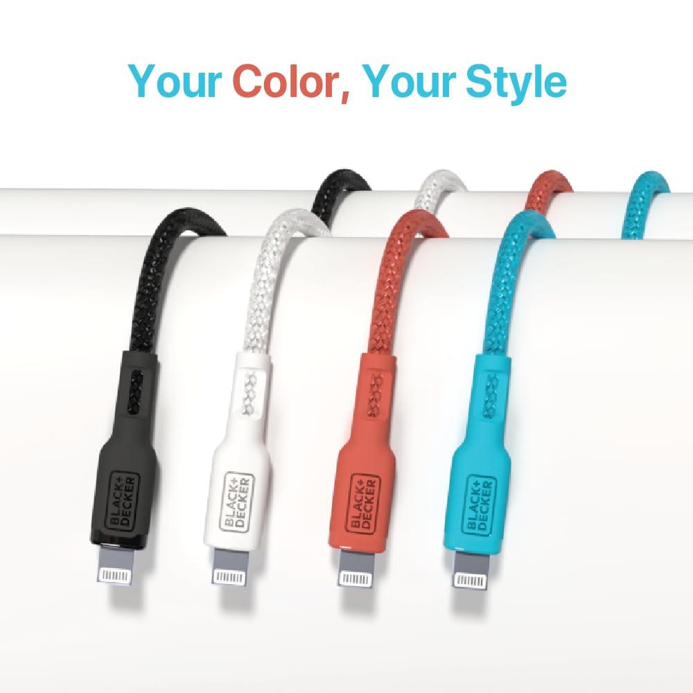 BLACK+DECKER BLACK+DECKER Lightning to USB Cable - Fast Compatible iPhone Lightning Cable - Durable Braided iPhone Charger Cord - for Travel and Daily Use - Multiple Color + Length Options - 6ft
