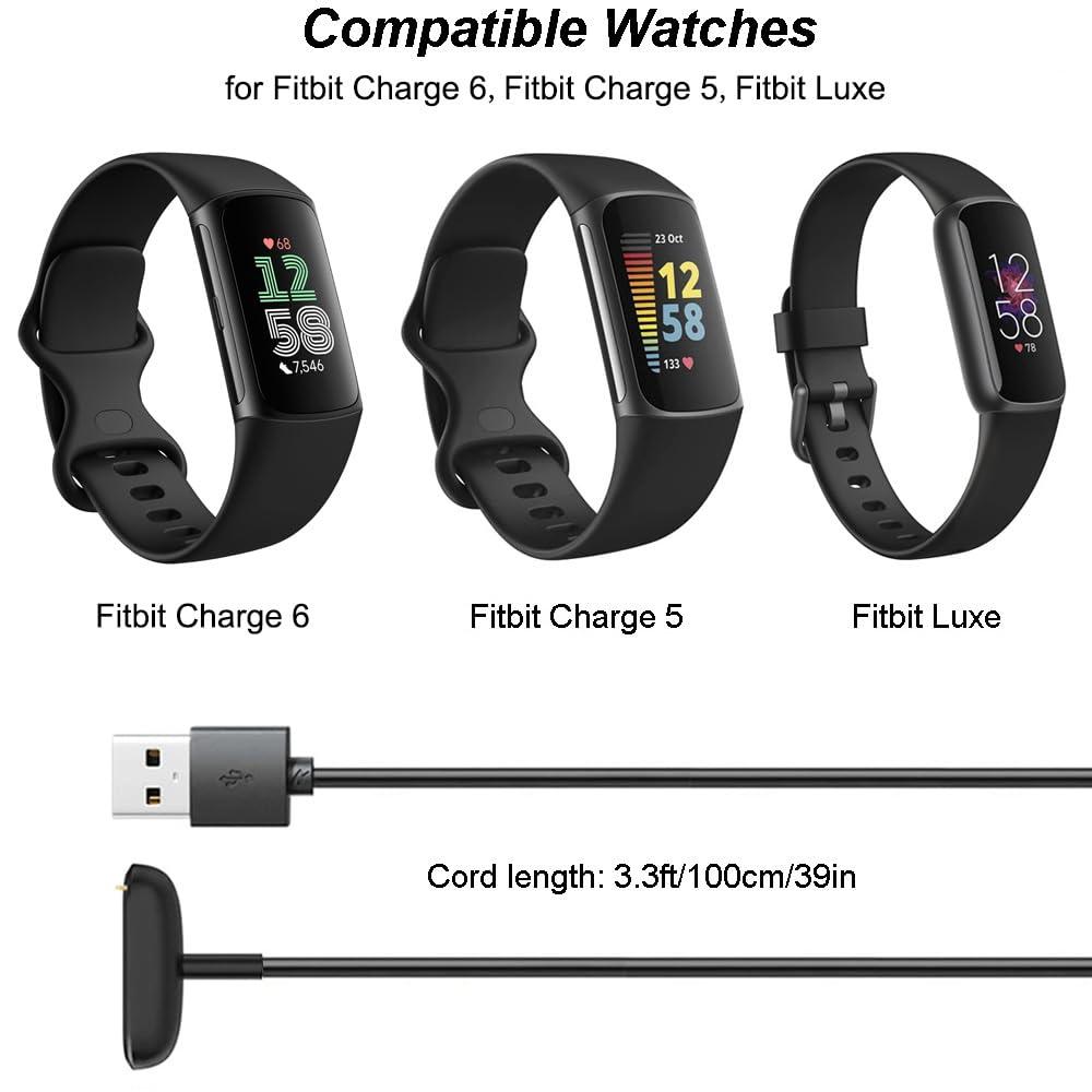 Emilydeals Charger for Fitbit Charge 6/5, Fitbit Luxe, Replacement USB Charging Cable Cord for Fitness Trackers [2-Pack, 1m/3.3ft]