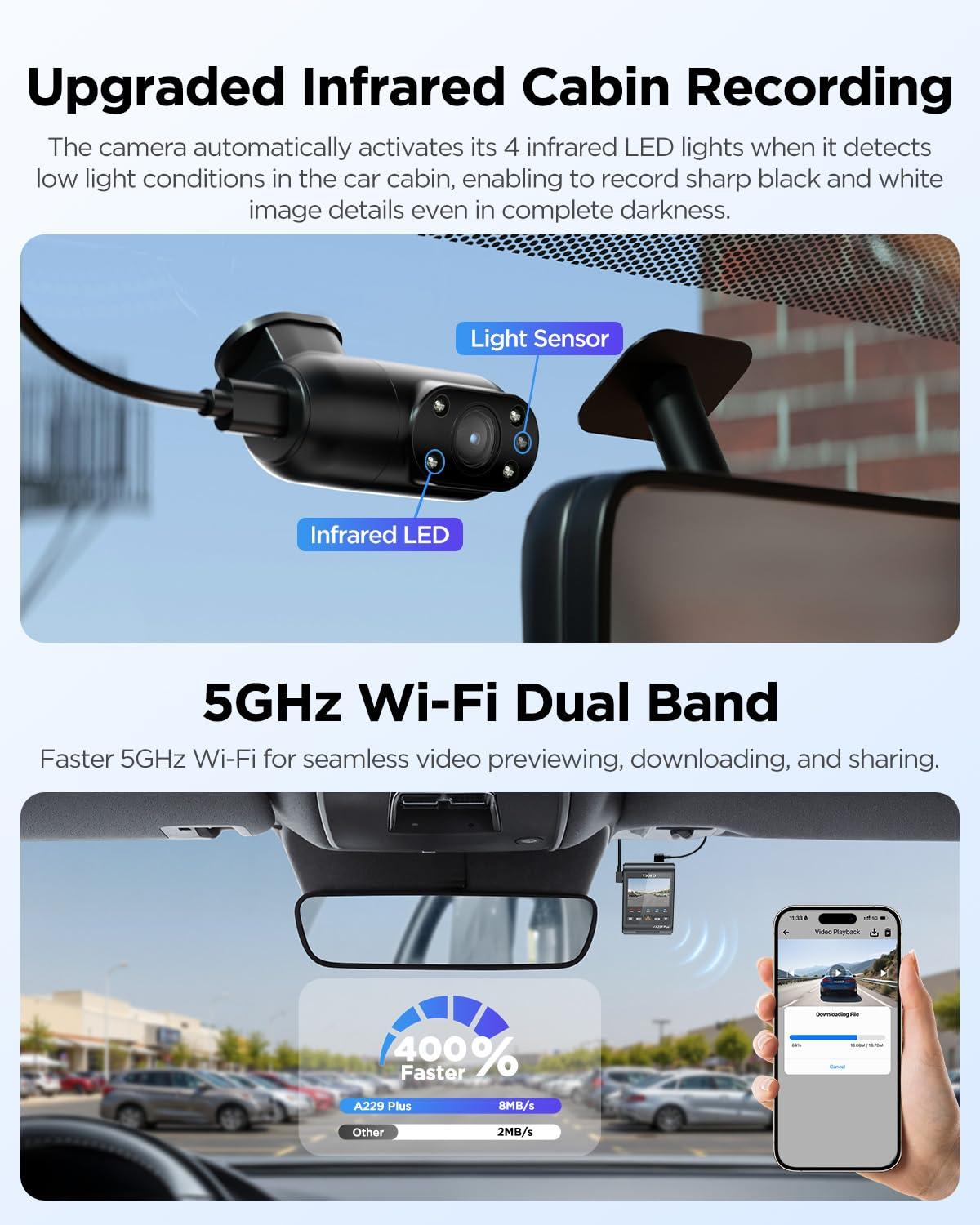 VIOFO VIOFO A229 Plus 3 Channel Dash Cam, Dual STARVIS 2 Sensors, 3-Channel HDR, 1440P+1440P+1080P Front Inside and Rear Car Camera, 5GHz Wi-Fi, Voice Control, Ultra-Precise GPS, 24 Hours Parking Mode