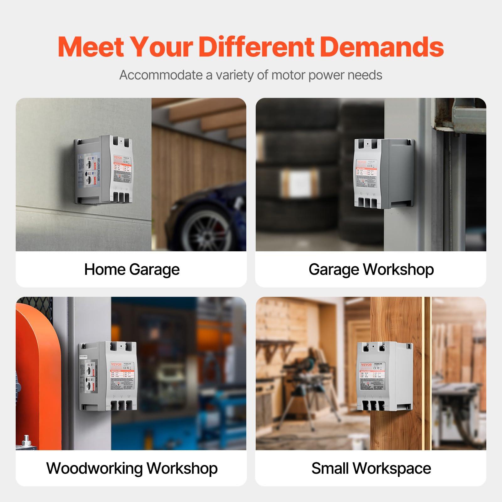 VEVOR VEVOR 3 Phase Converter - 2HP 7A 220V Single Phase to 3 Phase Converter, 220V Input/Output, Digital Phase Shifter for Residential & Light Commercial Use (One Converter for One Motor Only)