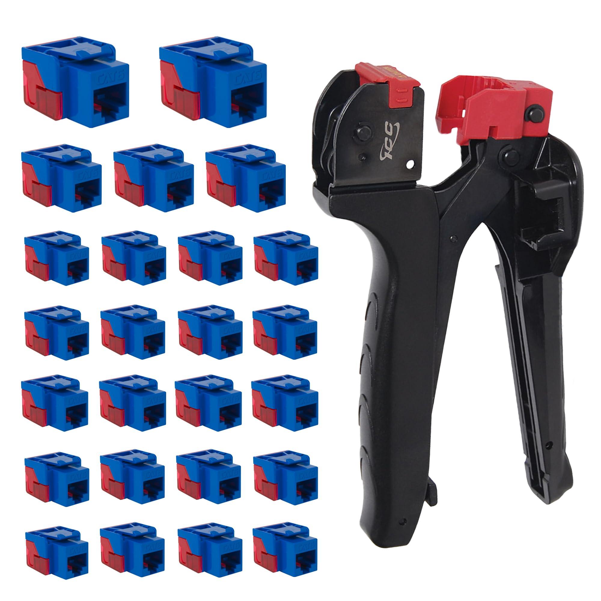 ICC ICC CAT6 EZ Keystone Jack 25-Pack with JackEasy Termination Tool Bundle - RJ45 Ethernet Cable Connectors, PoE++ Rated, UL Listed - Cat6a, Cat6, Cat5e, and Voice Keystone Jacks