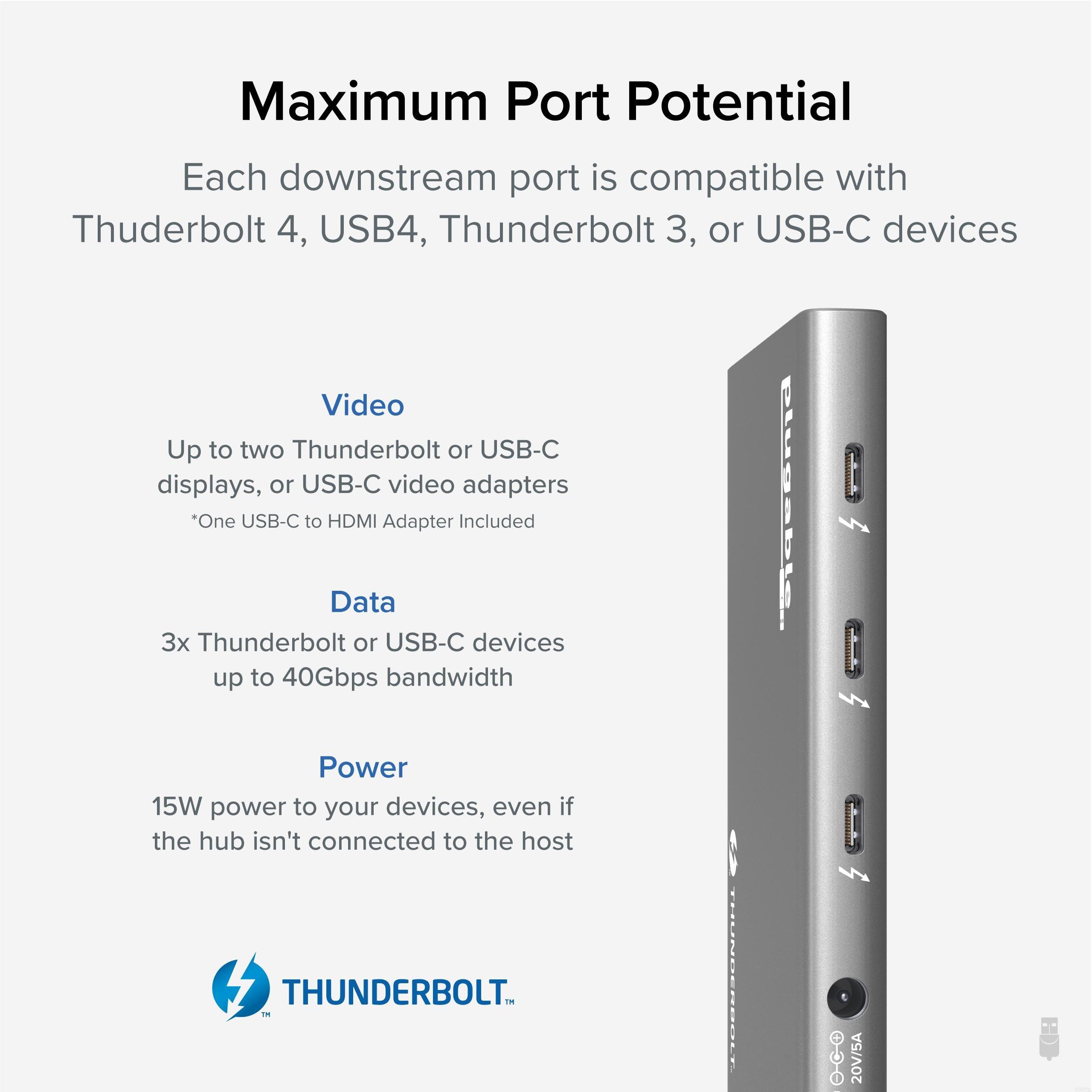 Plugable Plugable 5-in-1 Thunderbolt 4 Hub,Single 8K or Dual 4K Display, 4K HDMI Adapter Included, Thunderbolt 4/3, USB4,USB-C Expansion for Modern Mac and Windows Systems, Driverless