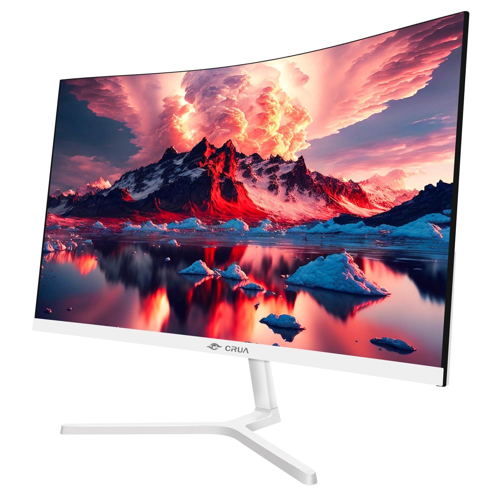 CRUA CRUA 24 Inch Curved Monitor, FHD(19201080P) 100HZ 99% sRGB Computer Monitors, Narrow Bezels on Three Sides, Blue Light Filter PC Monitor for Home, Office and Dormitory(HDMI, VGA)-White