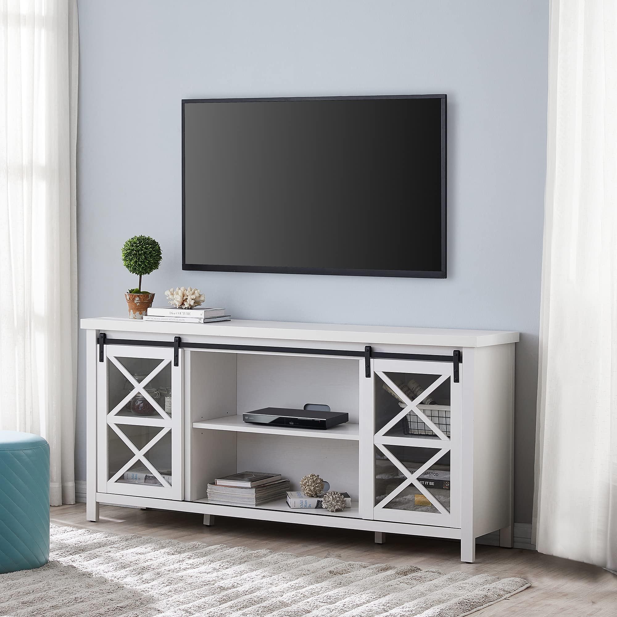 Henn&Hart Clementine Rectangular TV Stand for TV's up to 80" in White