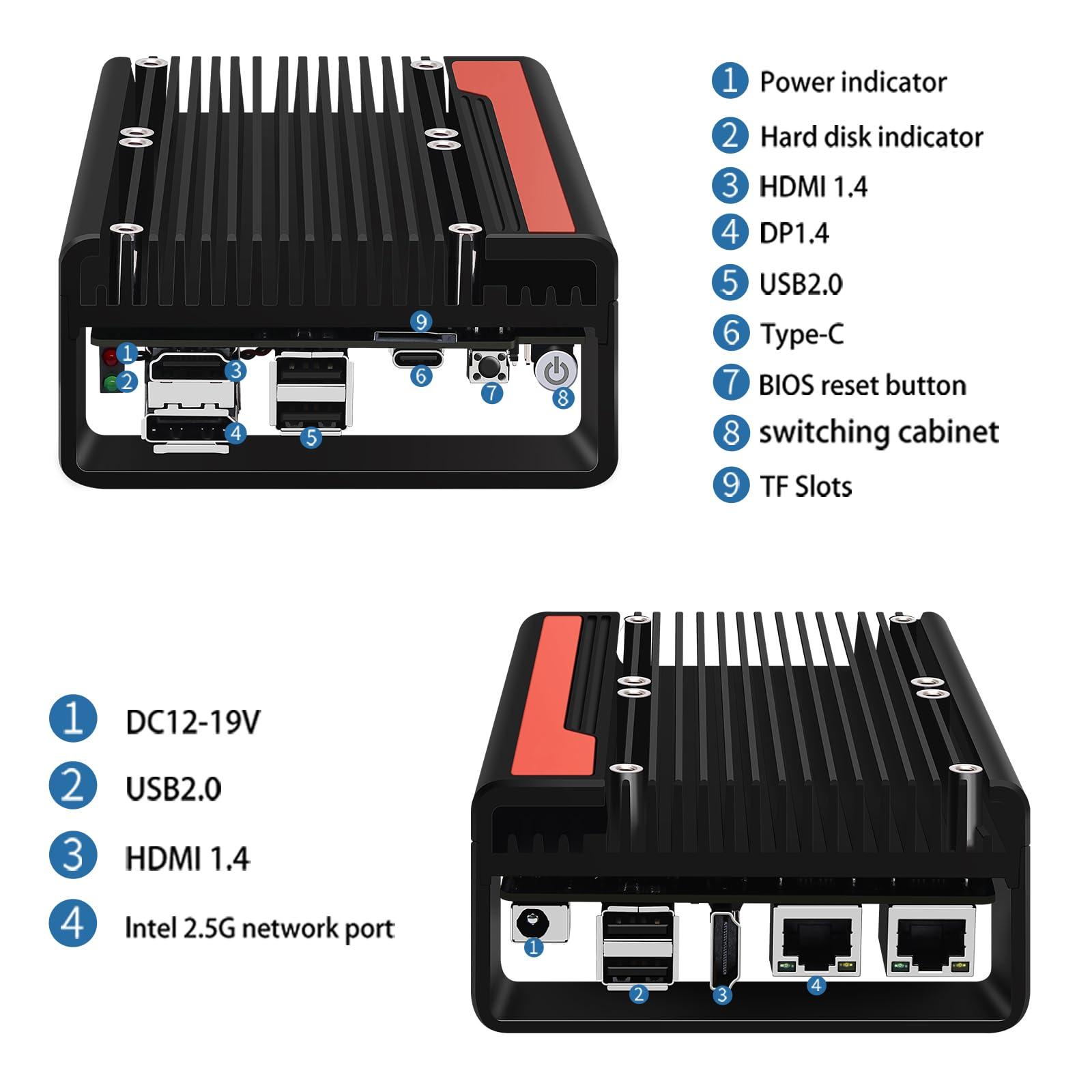 StoneStorm Fanless Mini PC Dual i226-V 2.5GbE Ports, N100 Firewall Micro Computer for DIY/3D Printing/Network Security, DDR5 RAM M.2 NVMe, Expandable PCI-e x8(PCle3.0 x4), Quadruple Display (Black, Barebone)