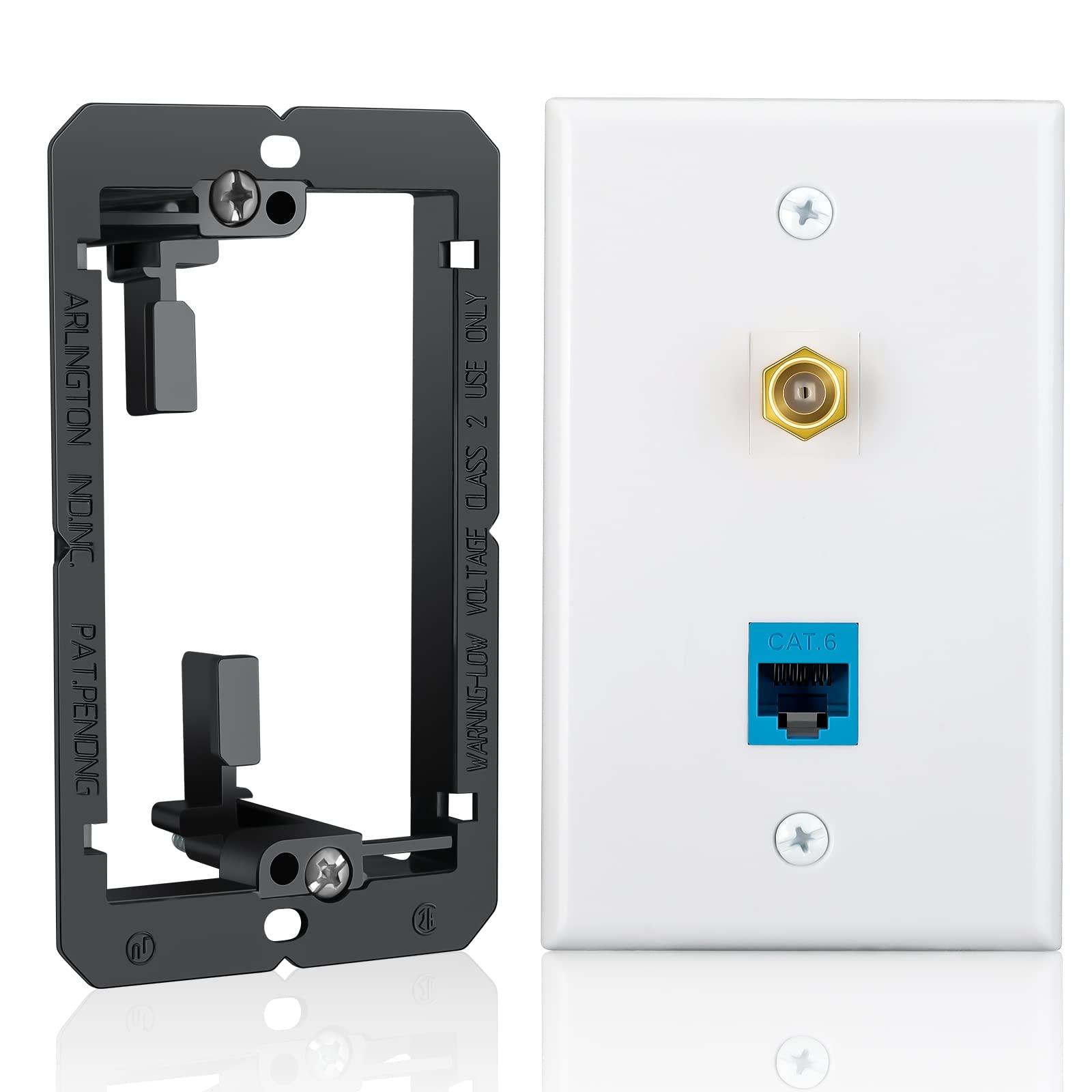 ELECTOP HDMI 2.1 Wall Plate(2 Port), ELECTOP 8K HDMI Wall Outlet Pass Through with Low Voltage Metal Mounting Bracket, Supports 8K@60Hz and 4K@120Hz, 3D, HDR, 48 Gbps HDMI Box, Fits Home Theater Systems