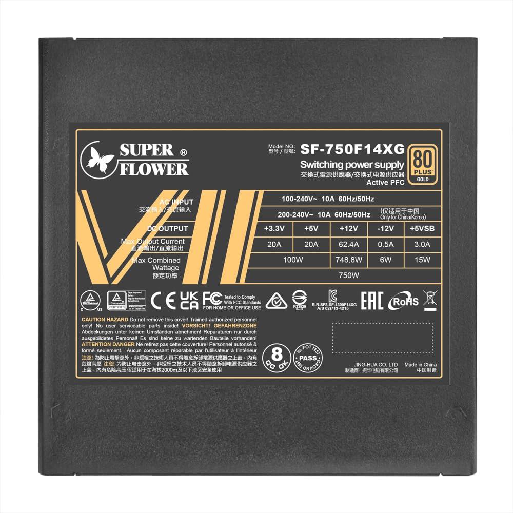 SUPER FLOWER Super Flower Leadex VII XG 1000W 80+ Gold, Cybenetics Platinum, Full Modular, ATX 3.1 & PCIe 5.0, W/12VHPWR Cable (2x8pin - 16pin Native Cables), Power Supply, FDB Fan, SF-1000F14XG, Black Version