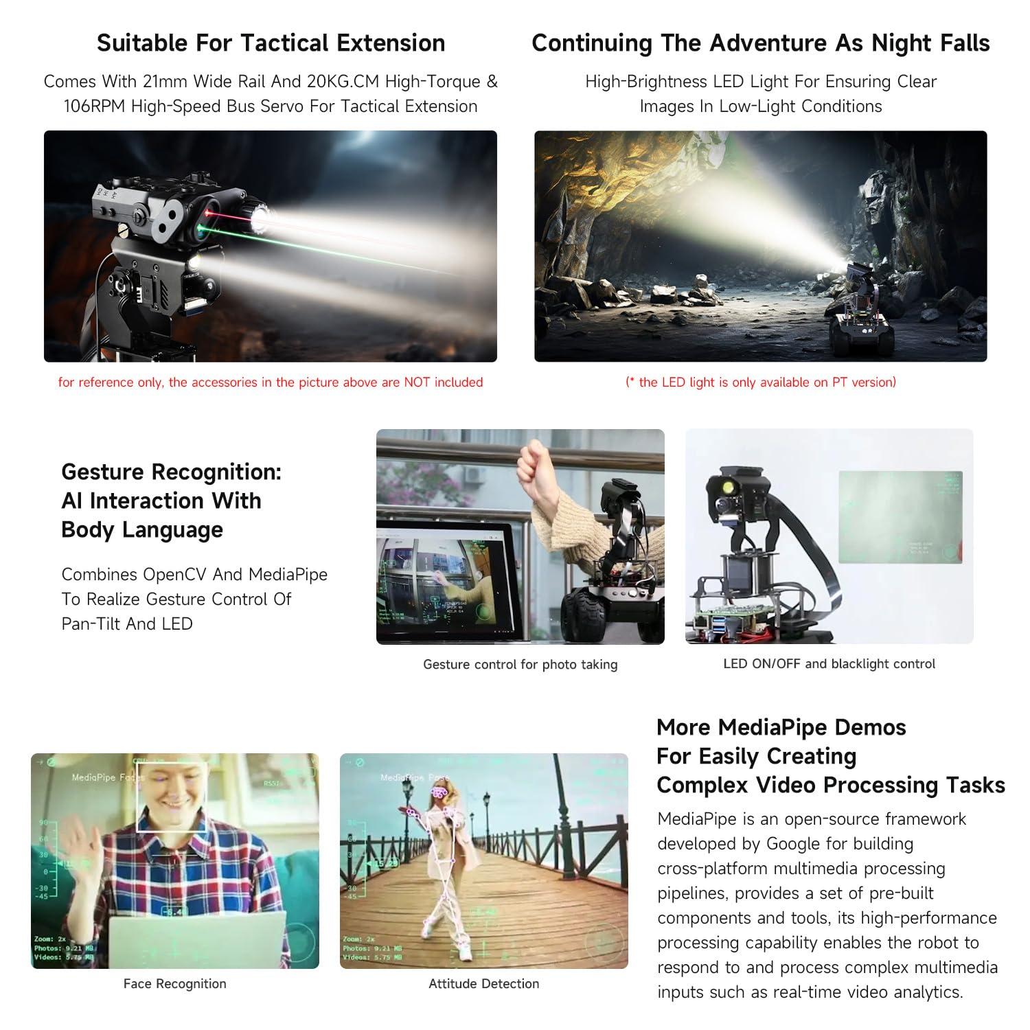 waveshare Waveshare RaspRover Open-Source 4WD AI Robot,Compatible with Raspberry Pi 4B, Dual Controllers, Computer Vision, Comes with Pan-Tilt Module, PI4B-4GB Included