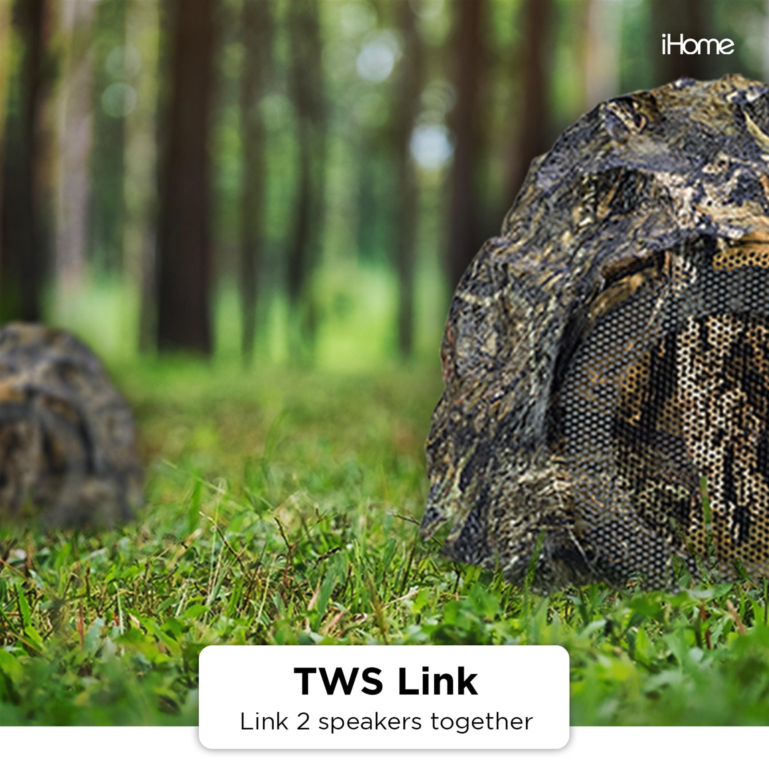 iHome iHome Mossy Oak Camo IHRK-400MOBC-PR Wireless Waterproof Rock Speaker Set for Outdoors Camping Nature Hunting and Fishing Lovers. Built to add Sound to Your Bottomland Supplies, Accessories and Gear