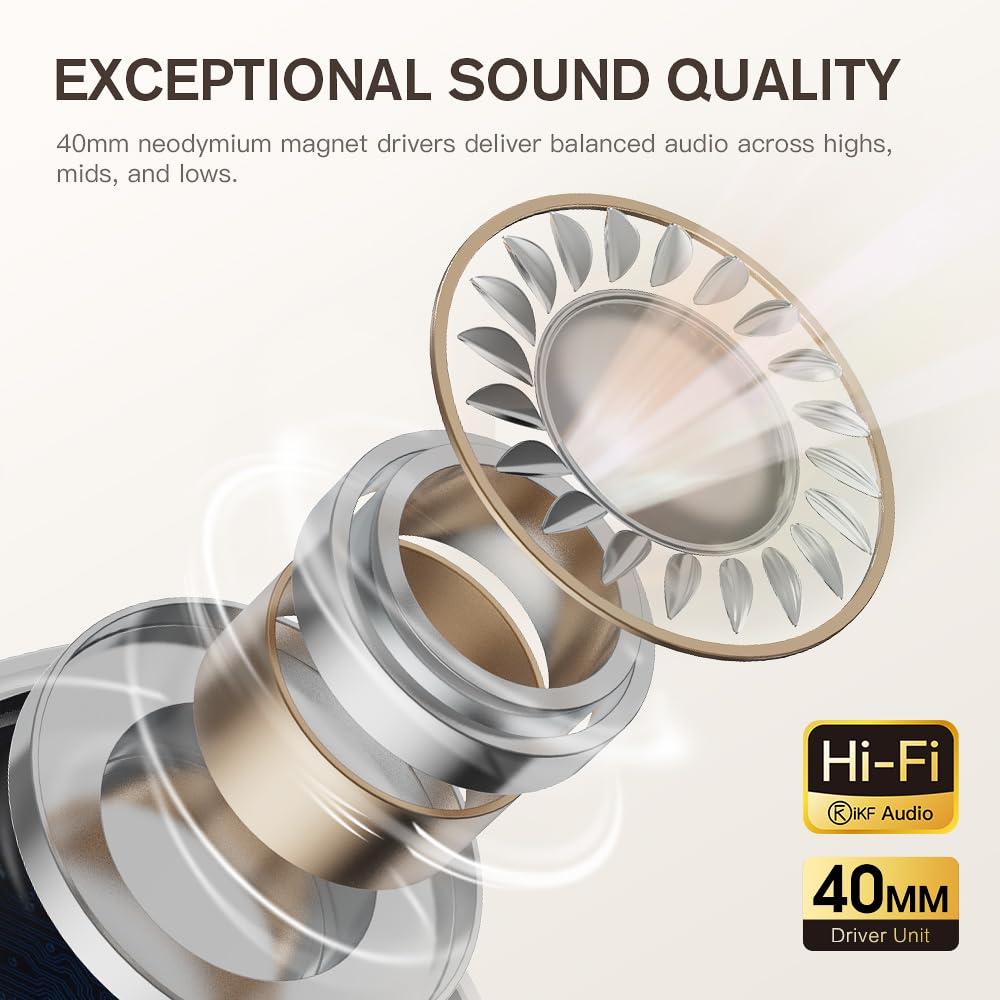 iKF iKF R2 Retro Classic Metal and Leather Grain Wireless Headphones, On Ear,Ergonomic Design,40mm Drivers, ENC Noise Cancelling, Bluetooth V5.4 & Wired Dual Mode, 60H Playtime,Throwback 80s 90s (Black)