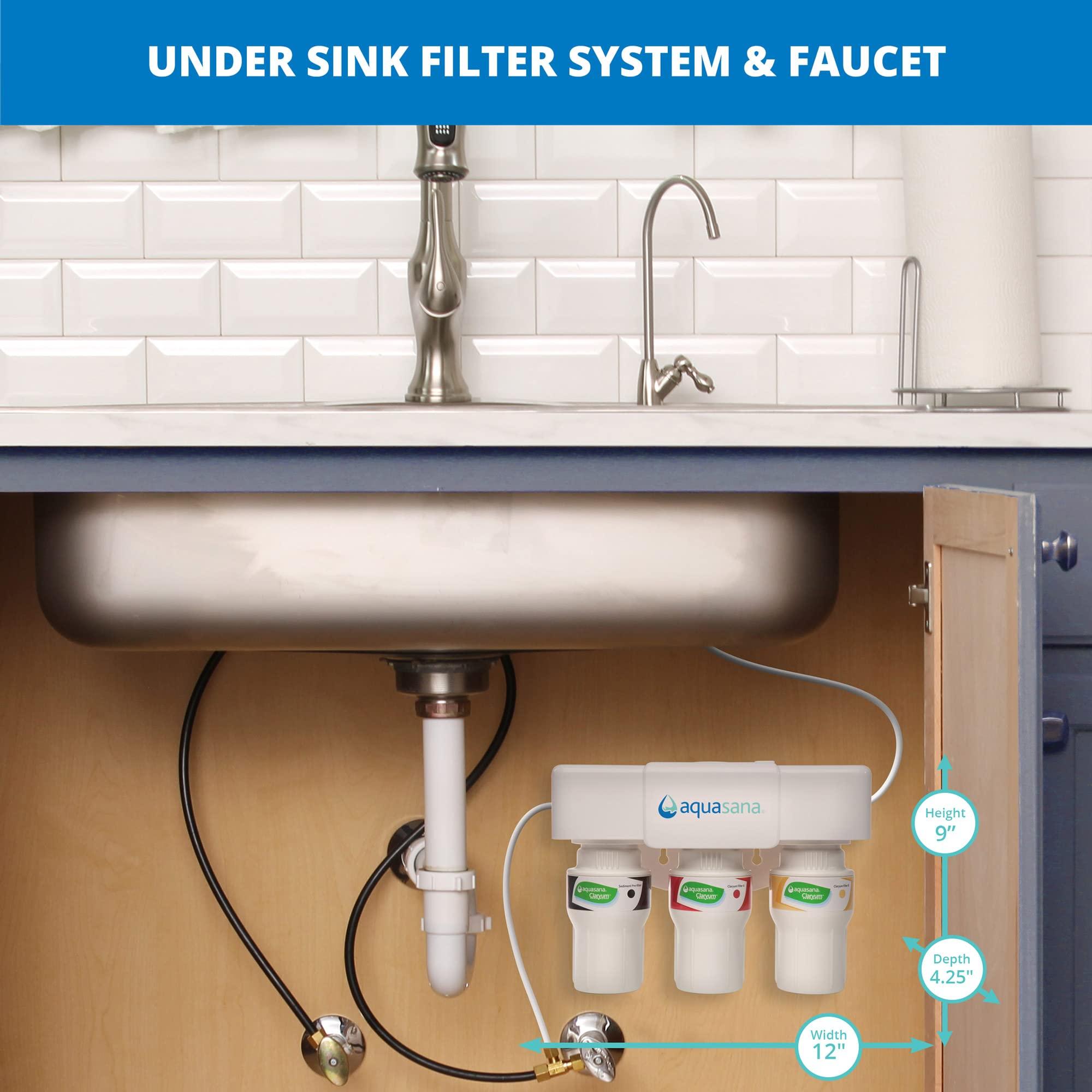 Aquasana Aquasana Under Sink Water Filter System - Reduces PFAS, Lead, & Chlorine in Drinking Water - Under Counter Claryum Filtration for Kitchen - 3-Stage - Chrome Faucet - AQ-5300.56