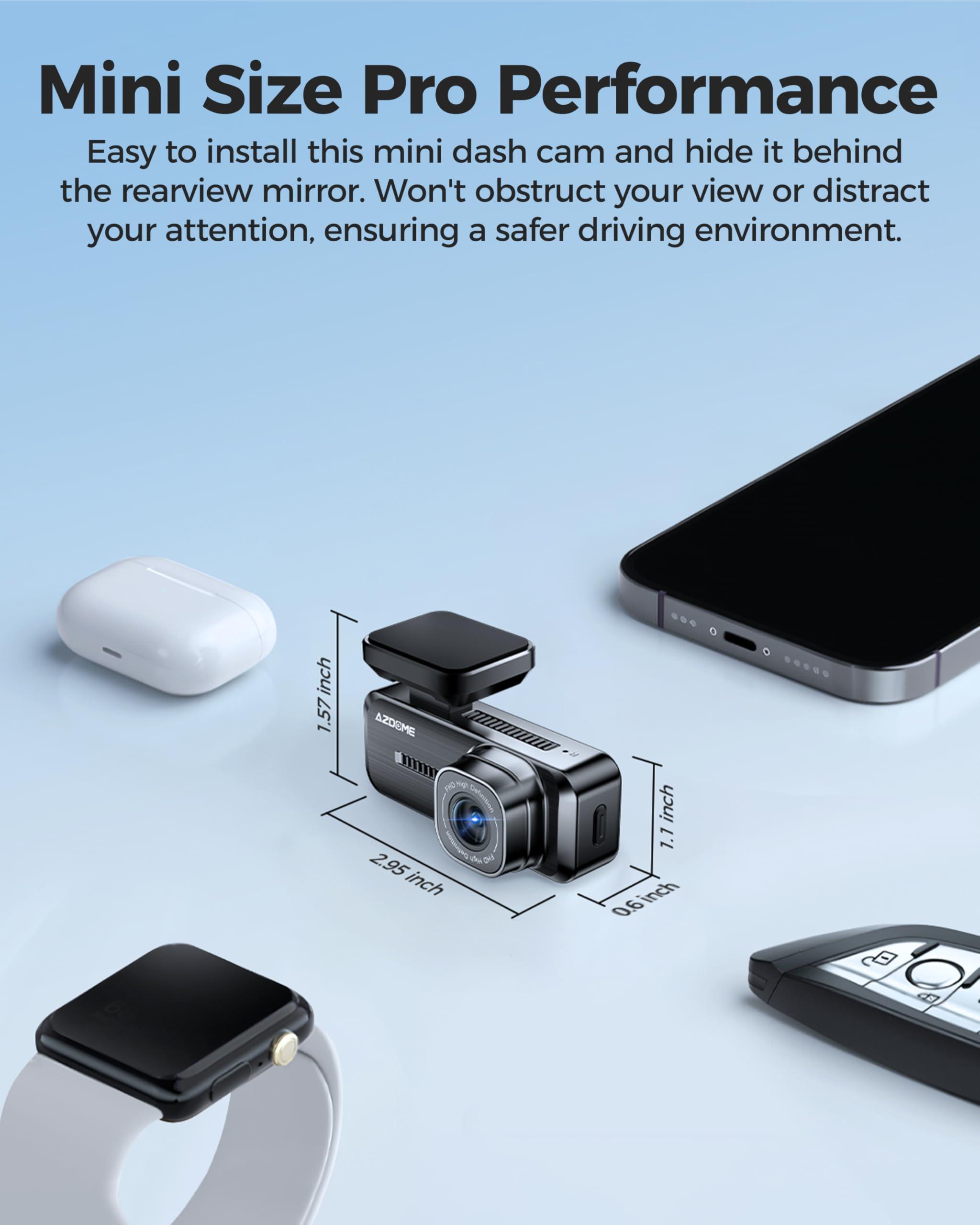 AZDOME Azdome M200 Mini Dash Cam WiFi Dashcam, 1080P Front Dash Camera for Cars, Hidden Car Camera with 24H Parking Mode G-Sensor Night Vision, AZDOME APP, Loop Recording, Support 128GB Max, Easy to Install