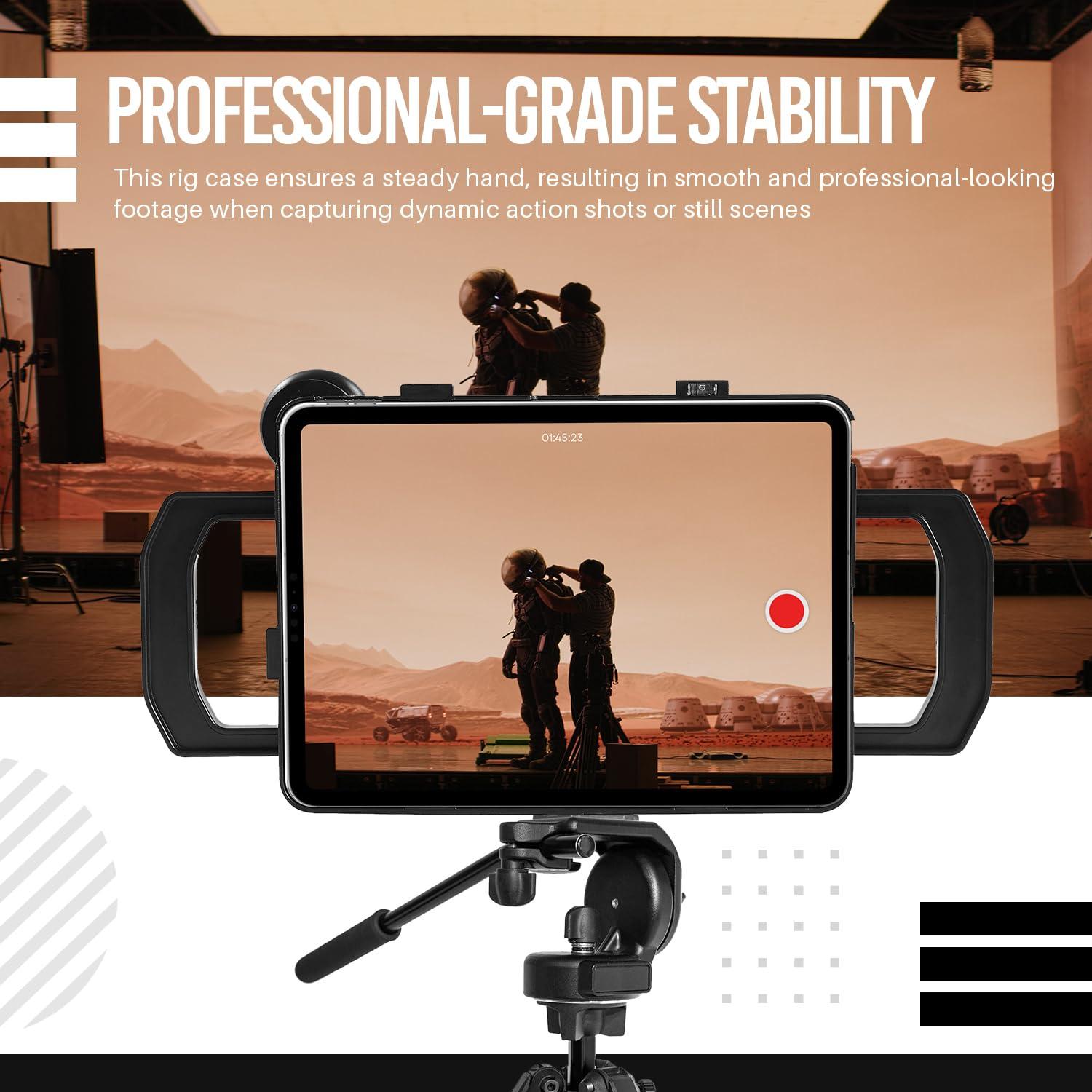 VidPro MegaMount Rig Case Video Stabilizer for iPad 10.9 inch (Latest 10th Gen Model) Handheld Tablet Stabilizers w/Swing Handle, Cold Shoe Mounts, Tripod Mount for Videography, Vlogging, Film Making
