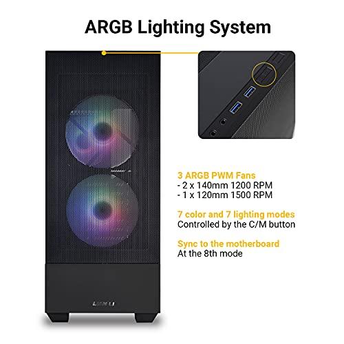 Lian Li LIAN LI Mesh Airflow ATX PC Case Gaming Computer Case Mid-Tower Chassis with 3 ARGB PWM Fans Pre-Installed, Mesh Front Panel, Tempered Glass Side Panel, Water-Cooling Ready(LANCOOL 205 MESH, Black)
