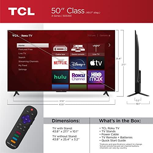 TCL TCL 50\" Class 4-Series 4K UHD HDR Smart Roku TV 50S455 2022, Black