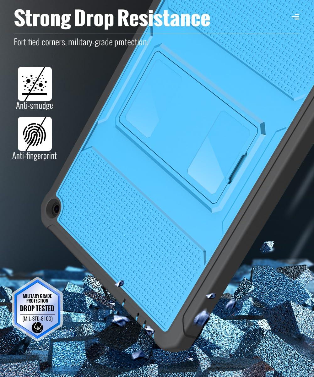 MoKo MoKo Case Fits All-New Amazon Kindle Fire HD 10 Tablet(13th Gen, 2023 Release) 10.1\"-[Heavy Duty] Full Body Rugged Cover Stand Case for Fire Tablet 10 2023 with Built-in Screen Protector, Gray/Blue
