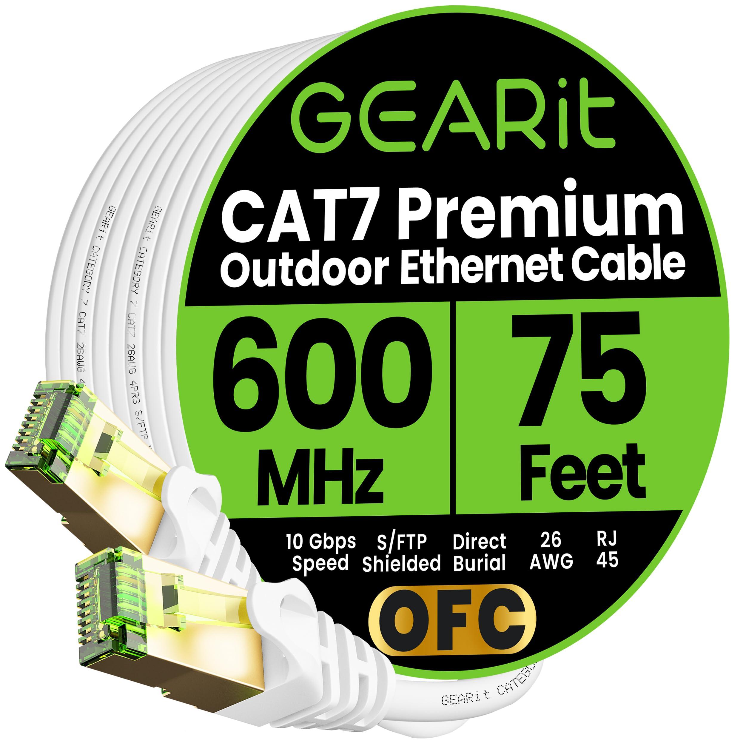GearIT GearIT Cat7 Outdoor Ethernet Cable (75ft) SFTP Shielded Foil Twisted Pair, Pure Copper, LLDPE, Waterproof, Direct Burial, In-Ground, UV Resistant, POE, Network, LAN, Internet, Cat 7-75 Feet