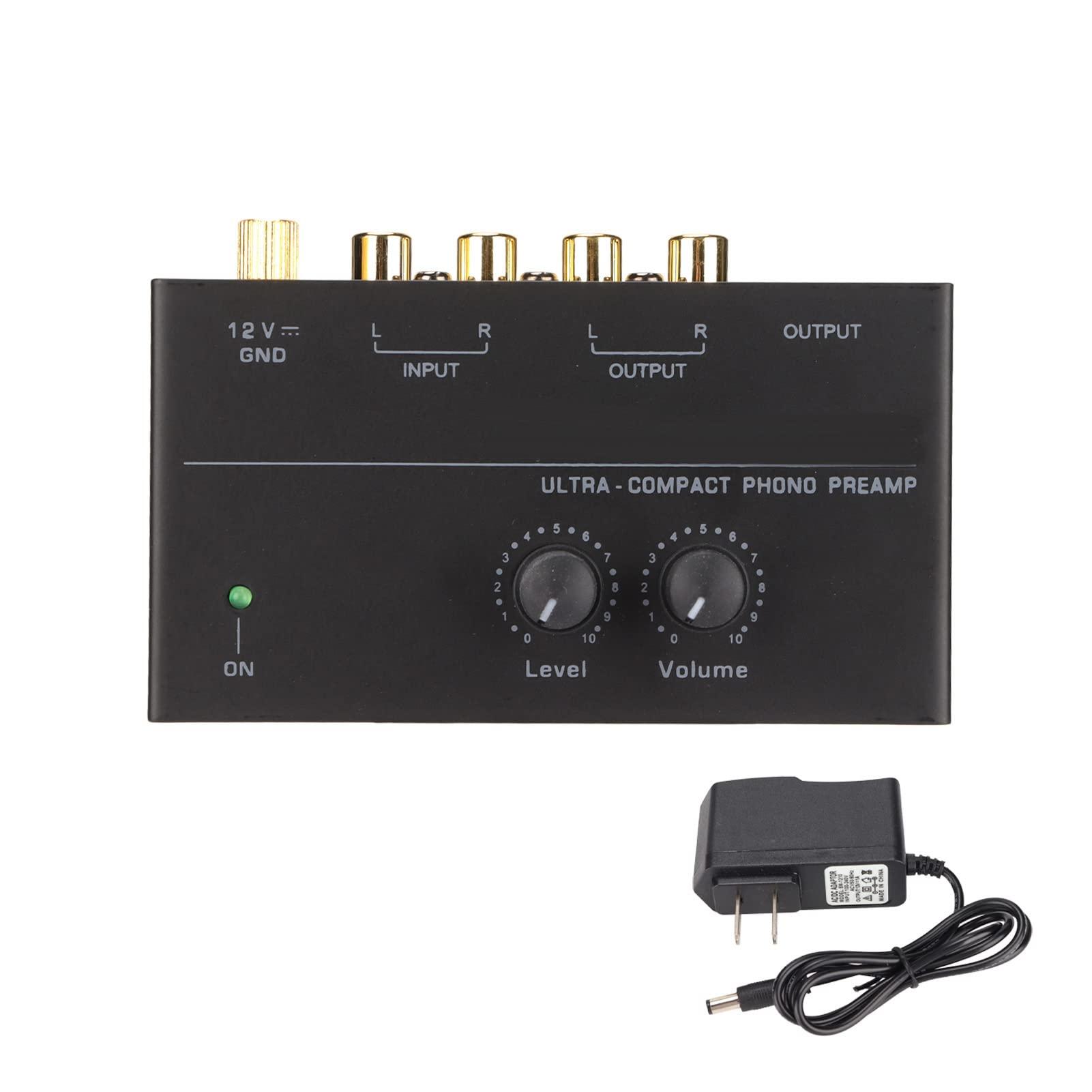 Focket PP500 Phono Turntable Preamp, Mini Electronic Audio Stereo Phonograph Preamplifier with Input Output, 12V DC Adapter, Mini Record Player Preamp Home Theater (US Plug)