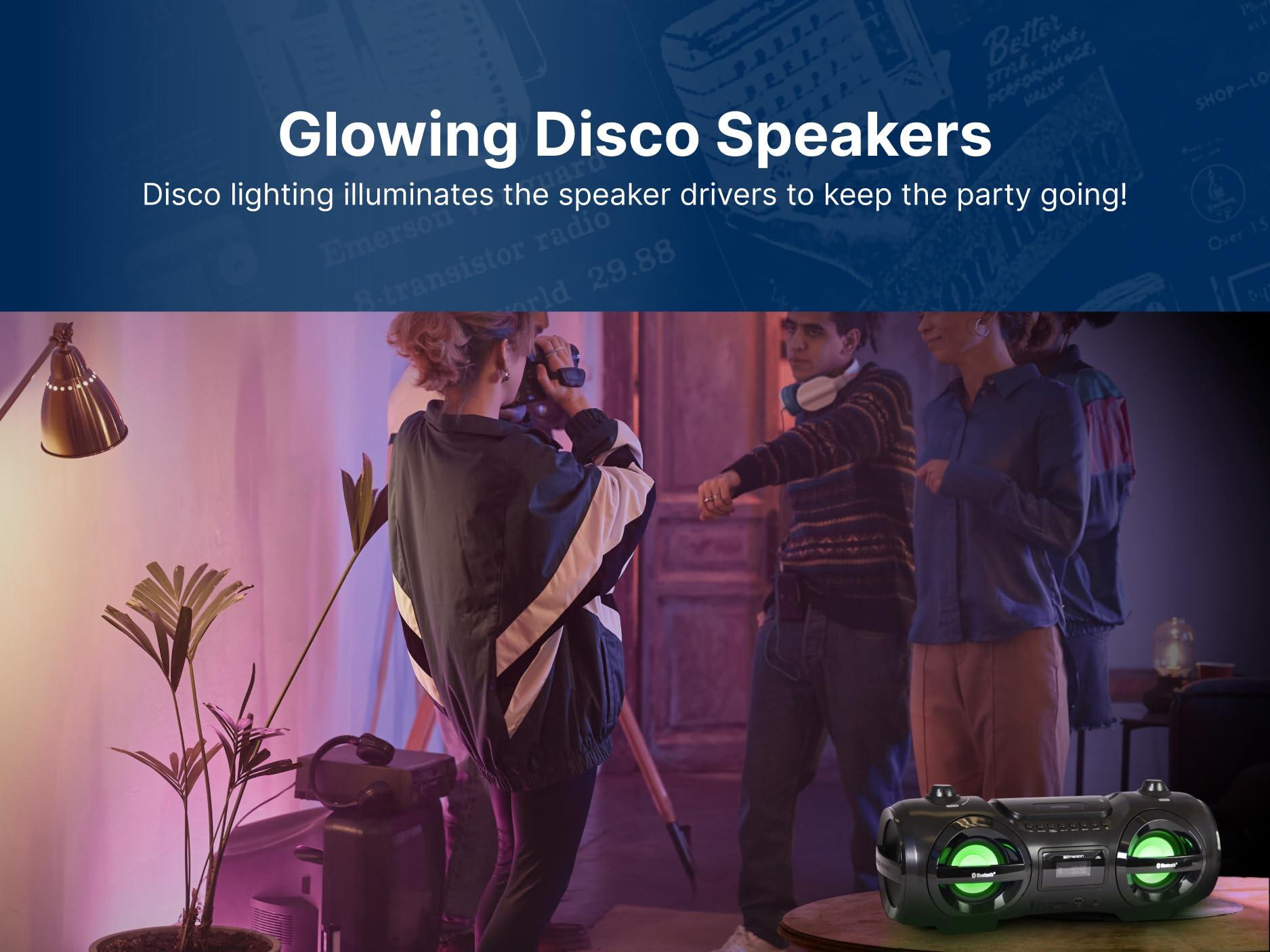 Emerson Emerson EPB-3005 Retro Portable Boombox CD Player, Cassette, AM/FM Radio, Bluetooth, USB, LED Display, Aux-in, Headphone Jack, Battery or AC Powered, Classic Entertainment for Home & Outdoors