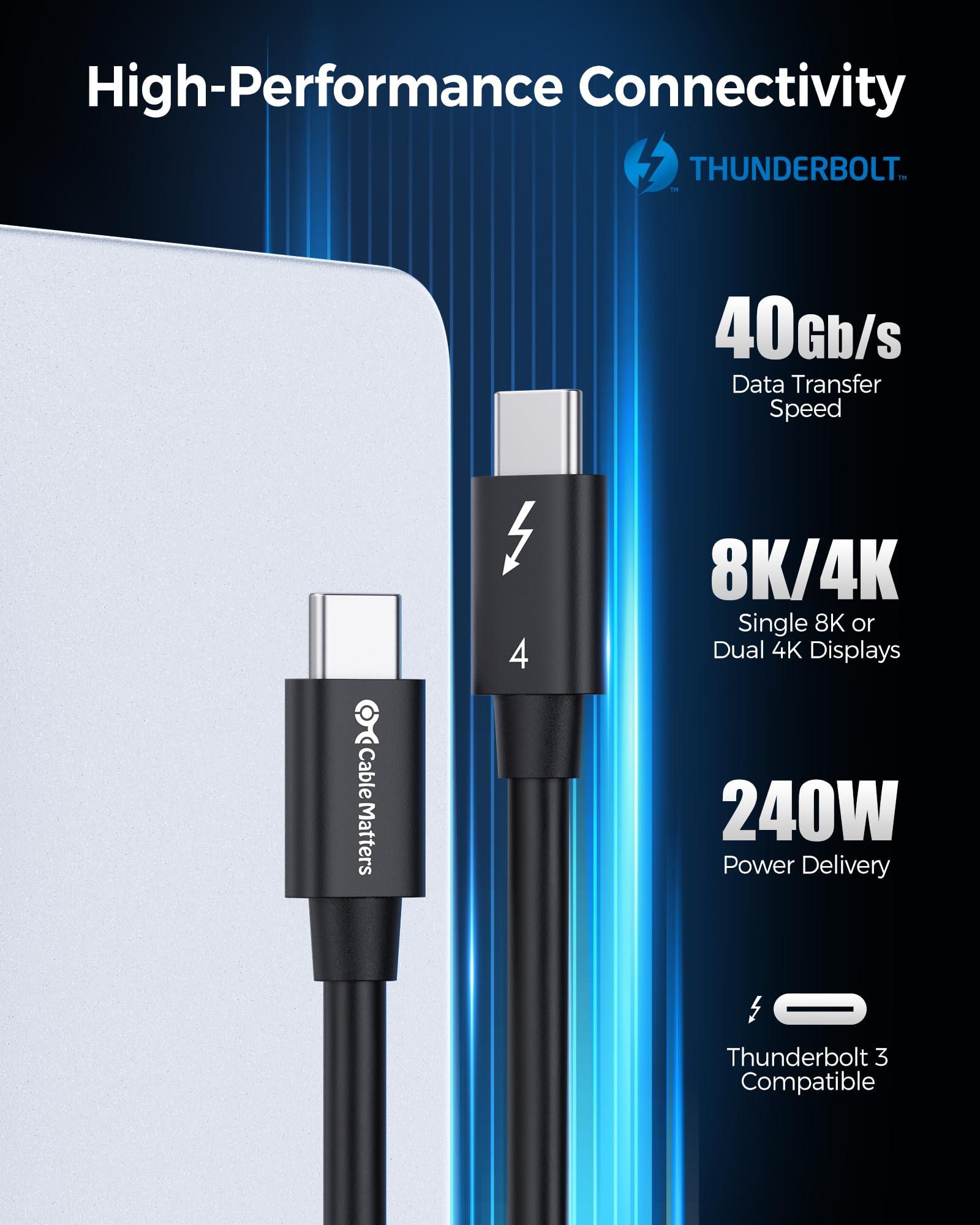 Cable Matters Cable Matters [Intel Certified] 40Gbps Thunderbolt 4 Cable 3.3ft with 8K Video and 240W Charging - 1m, Compatible with USB4, Thunderbolt 3 Cable and USB-C