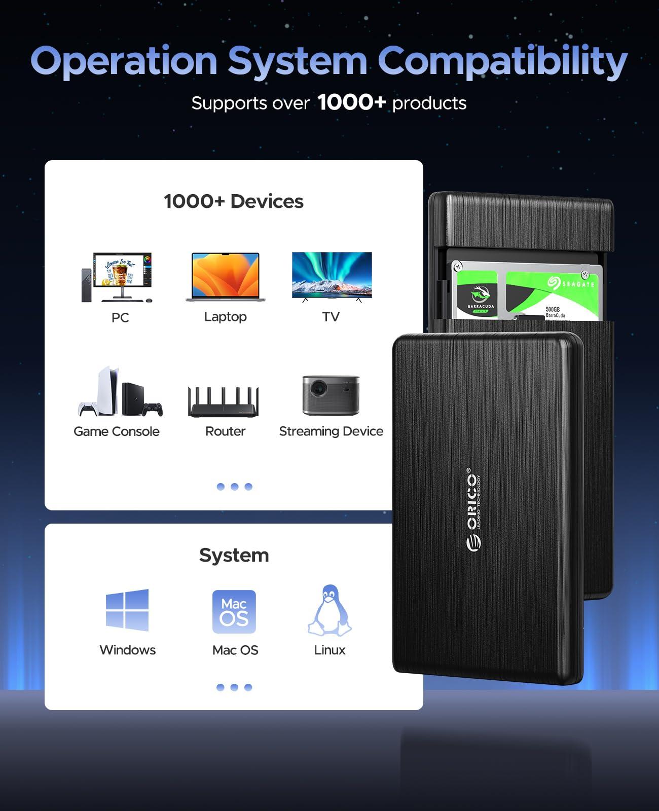 ORICO ORICO DIY External Hard Drive 512GB - Portable SSD Up to 500MB/s - External Solid State Drive Compatible with Windows PC/Desktop/Laptop/Tablet/Camera