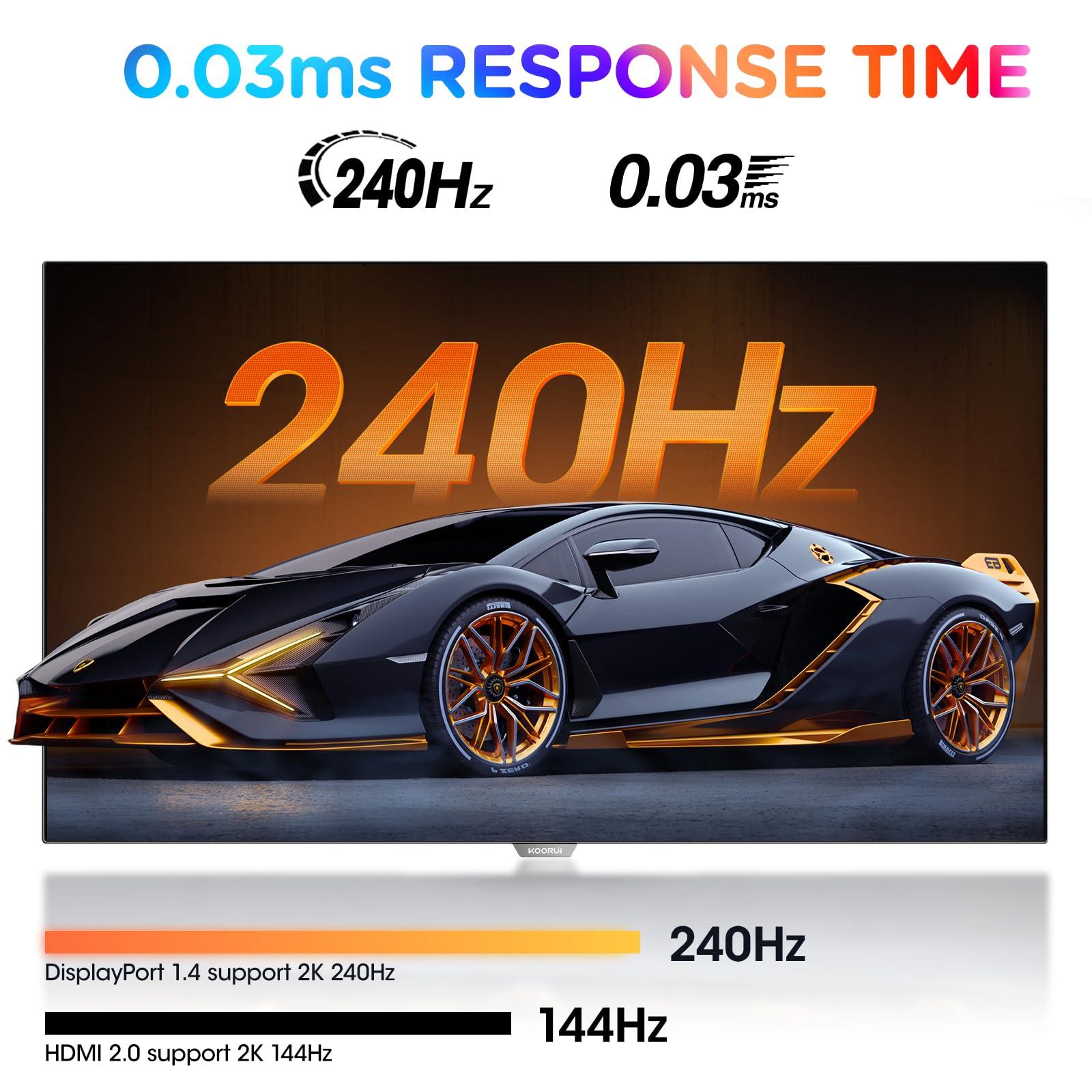 KOORUI KOORUI 27 inch OLED Gaming Monitor, 1440P 240Hz Computer Monitor, 0.03ms, AdaptiveSync Compatible, 90W Type-C Charge, DCI-P3, Slim Screen, HDMI 2.0, DisplayPort 1.4, USB-C 3.1, VESA, Black, 27E8QK