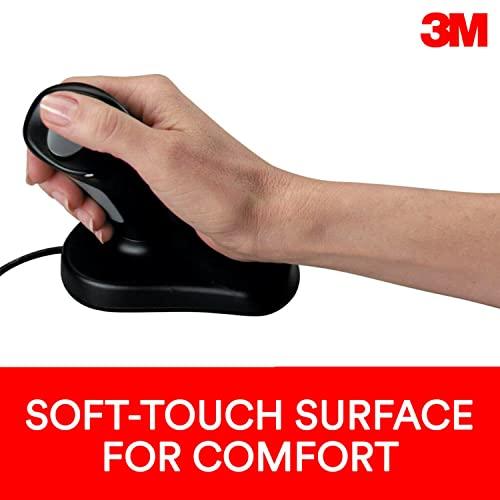 3M 3M Wired Ergonomic Optical Mouse, Patented Vertical Grip Design Keeps Your Hand and Wrist at a Neutral Angle for Comfort, USB/PS2 Plug and Play Compatibility, 6.5' Cord, Large Size, Black (EM500GPL)