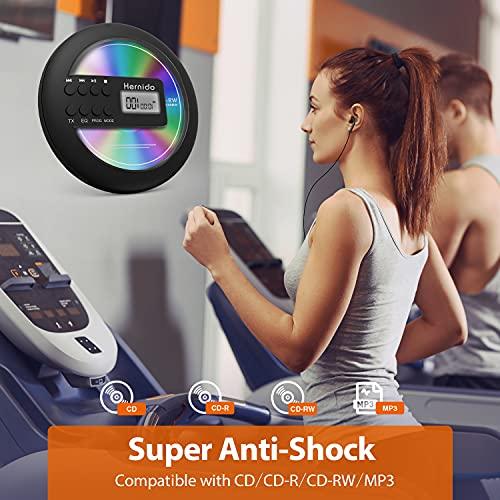 Hernido Rechargeable Portable CD Player for Car, Hernido Discman CD Player with FM Transmitter, 20 Hours Playtime Personal Compact Disc CD Player, USB CD Walkman with Headphones, Anti-Skip & Resume Playback