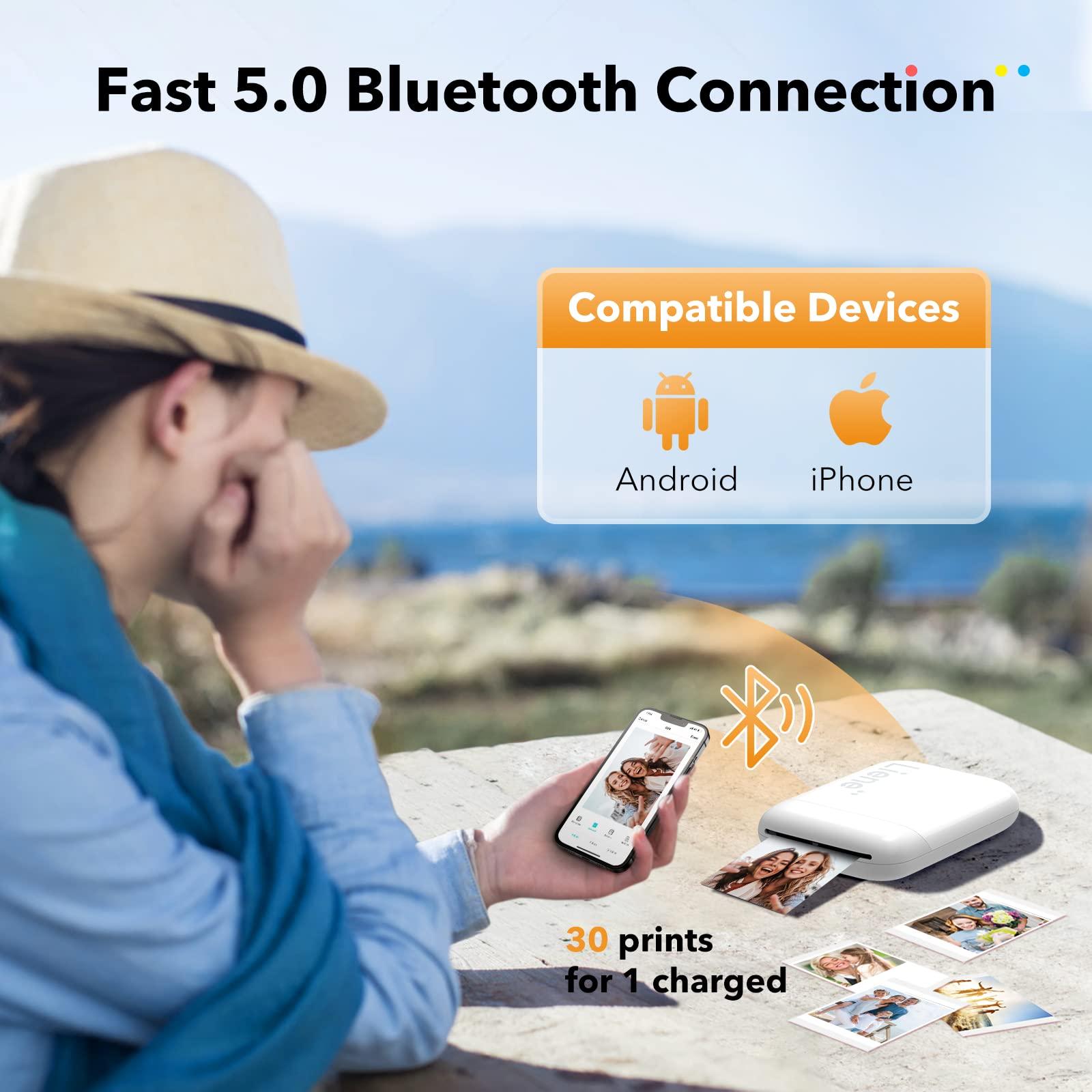 Liene Liene 2x3 Photo Printer, Mini Instant Portable Photo Printer w/ 55 Zink Adhesive Paper, Bluetooth 5.0, Compatible w/iOS & Android, Small Picture Printer for iPhone, Smartphone, White